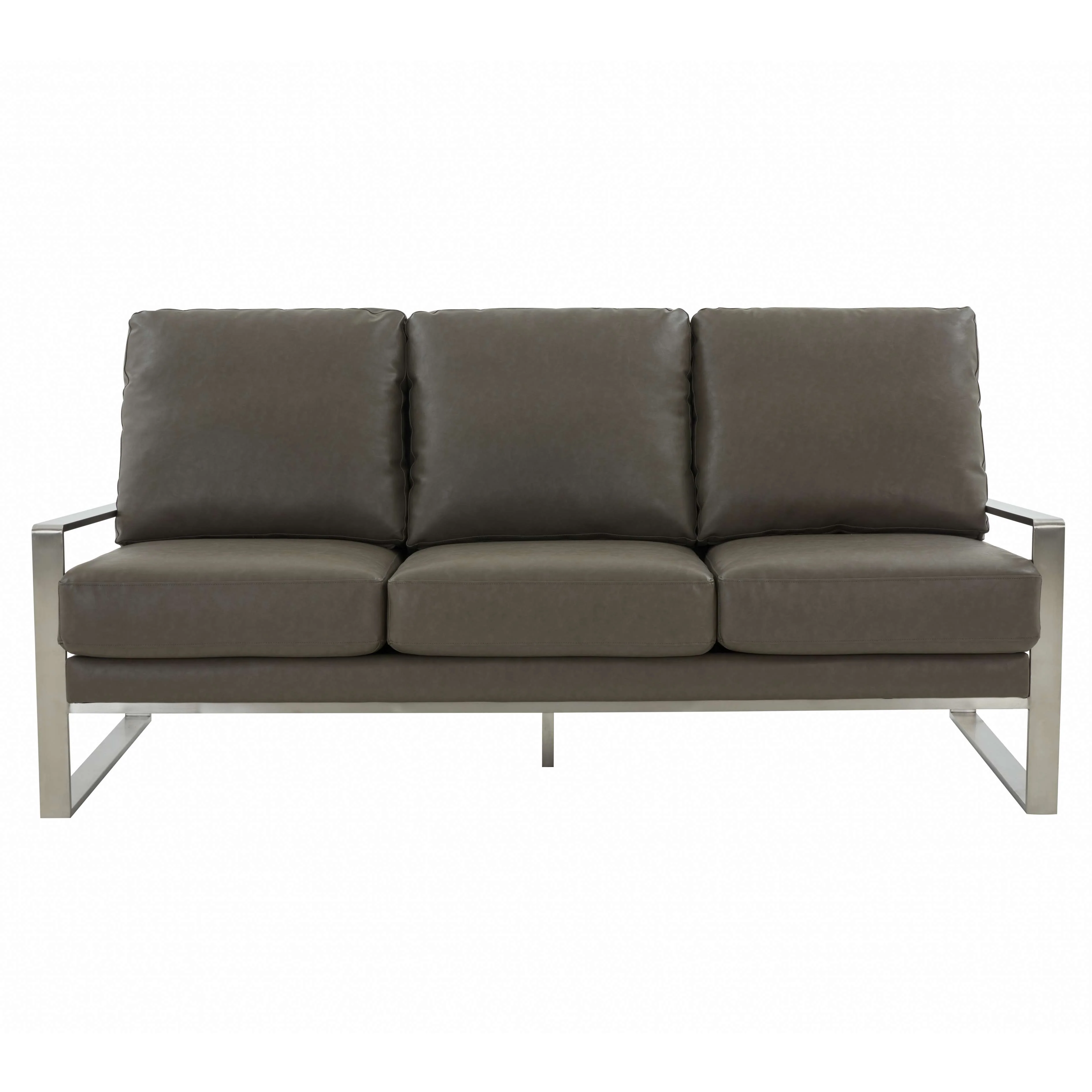 LeisureMod Jefferson Contemporary Modern Design Leather Sofa With Silver Frame - Image 21