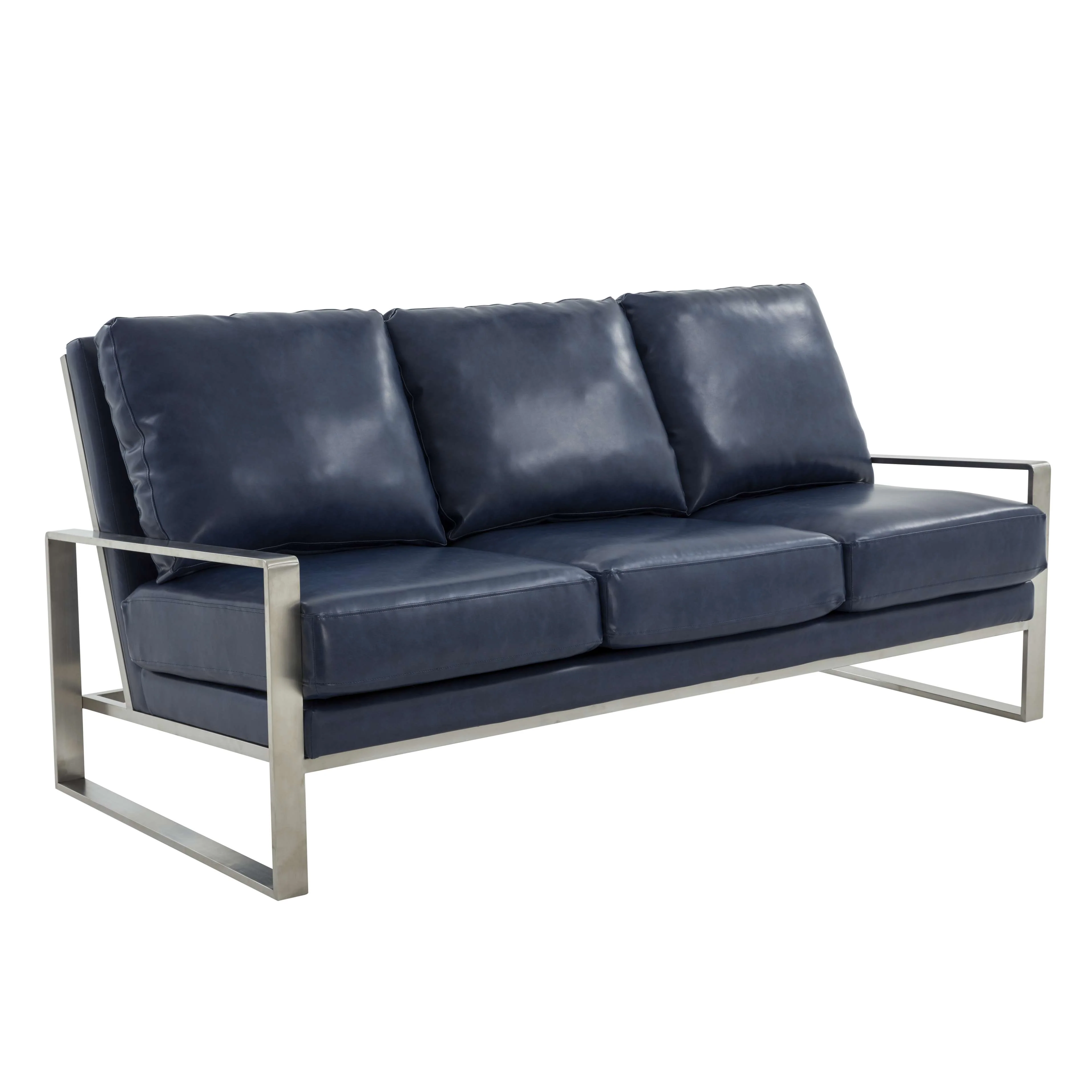 LeisureMod Jefferson Contemporary Modern Design Leather Sofa With Silver Frame - Image 24