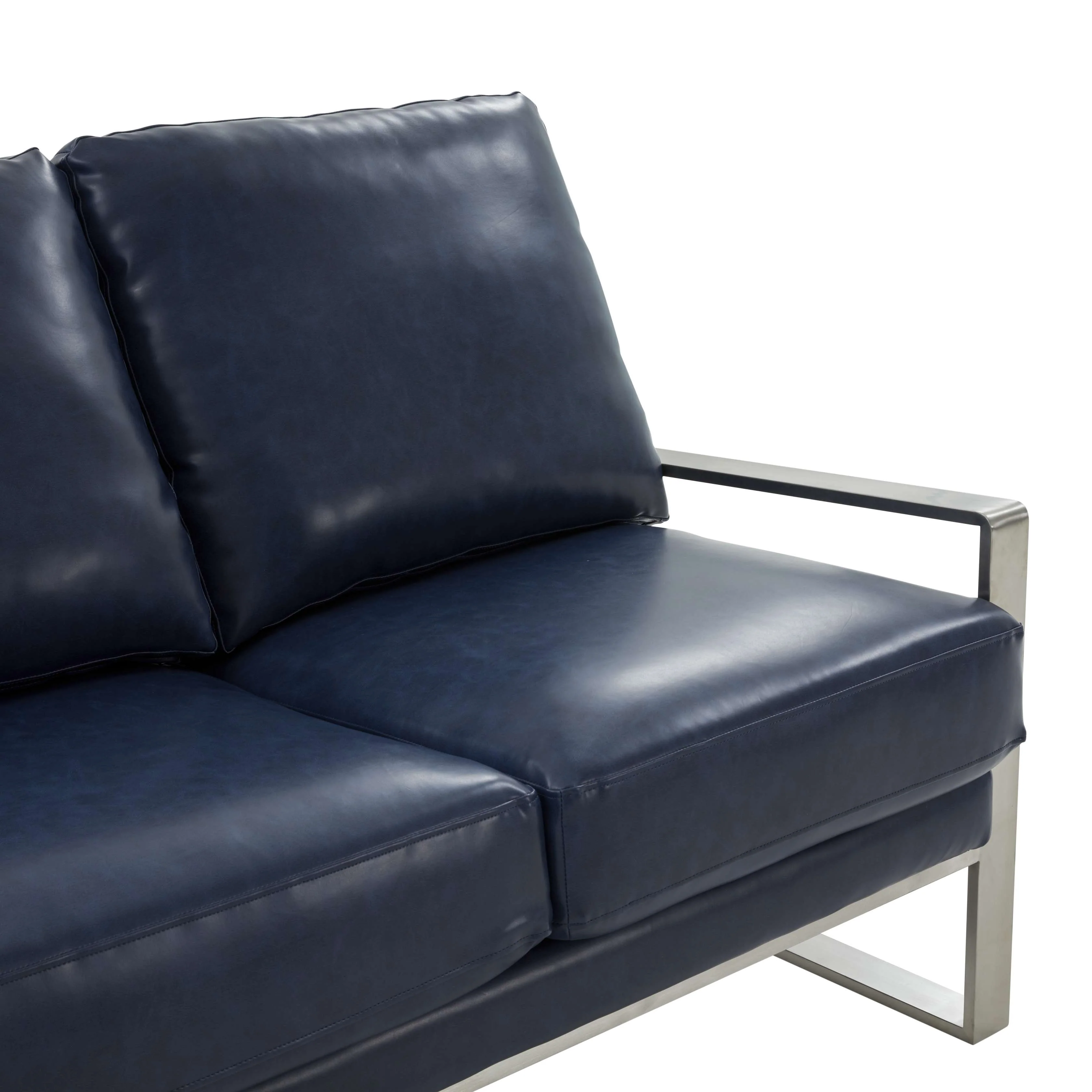 LeisureMod Jefferson Contemporary Modern Design Leather Sofa With Silver Frame - Image 25