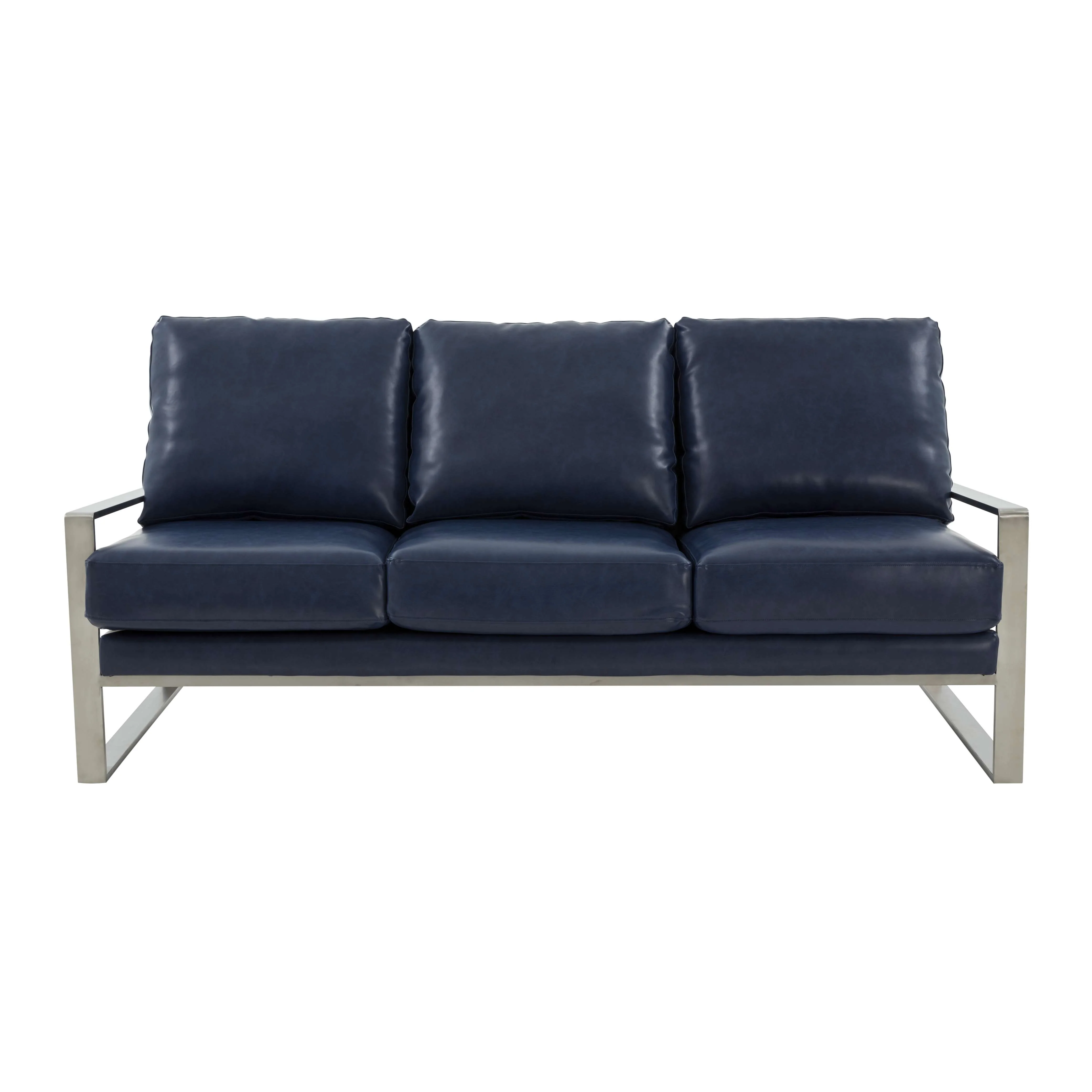 LeisureMod Jefferson Contemporary Modern Design Leather Sofa With Silver Frame - Image 28