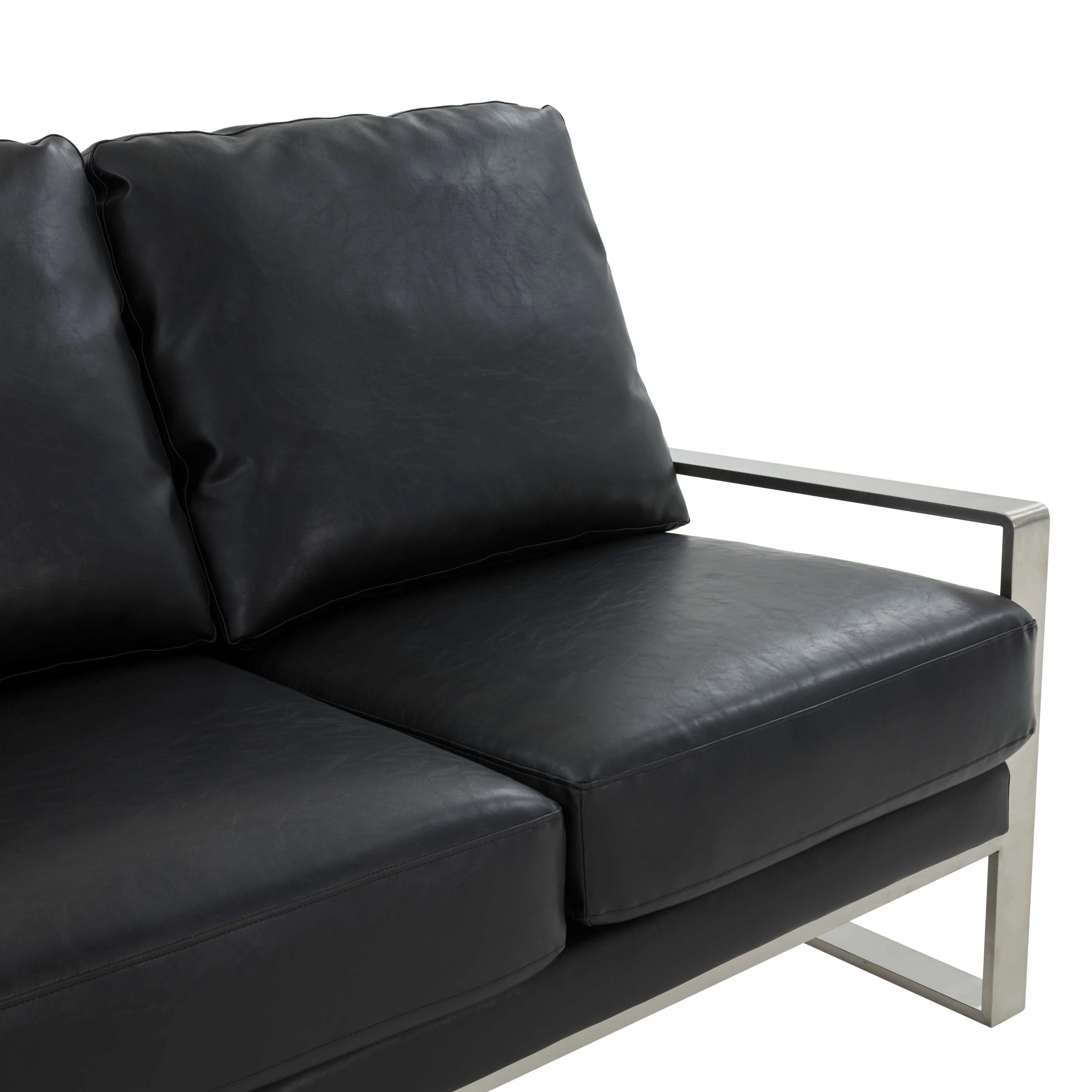 LeisureMod Jefferson Contemporary Modern Design Leather Sofa With Silver Frame - Image 4