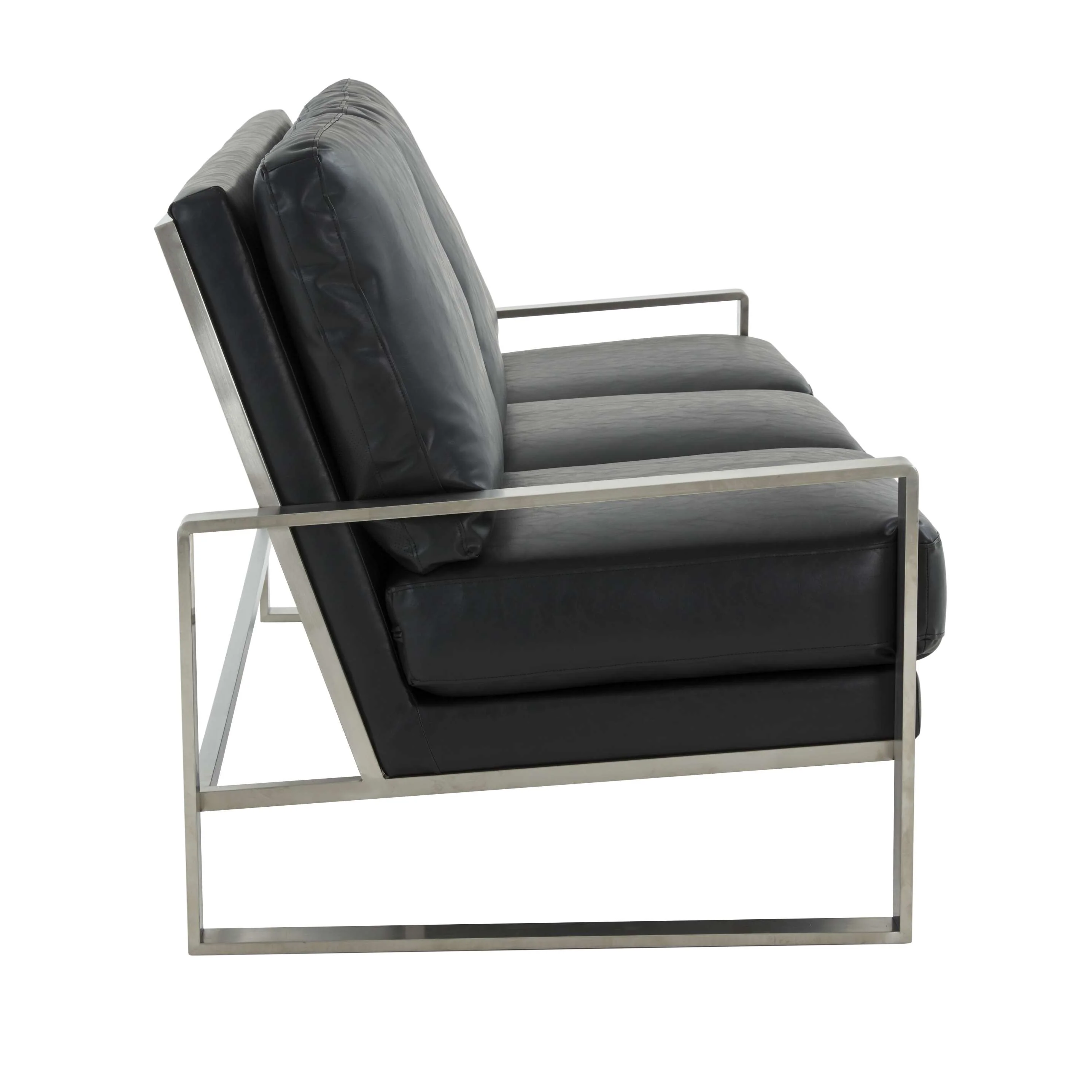 LeisureMod Jefferson Contemporary Modern Design Leather Sofa With Silver Frame - Image 6