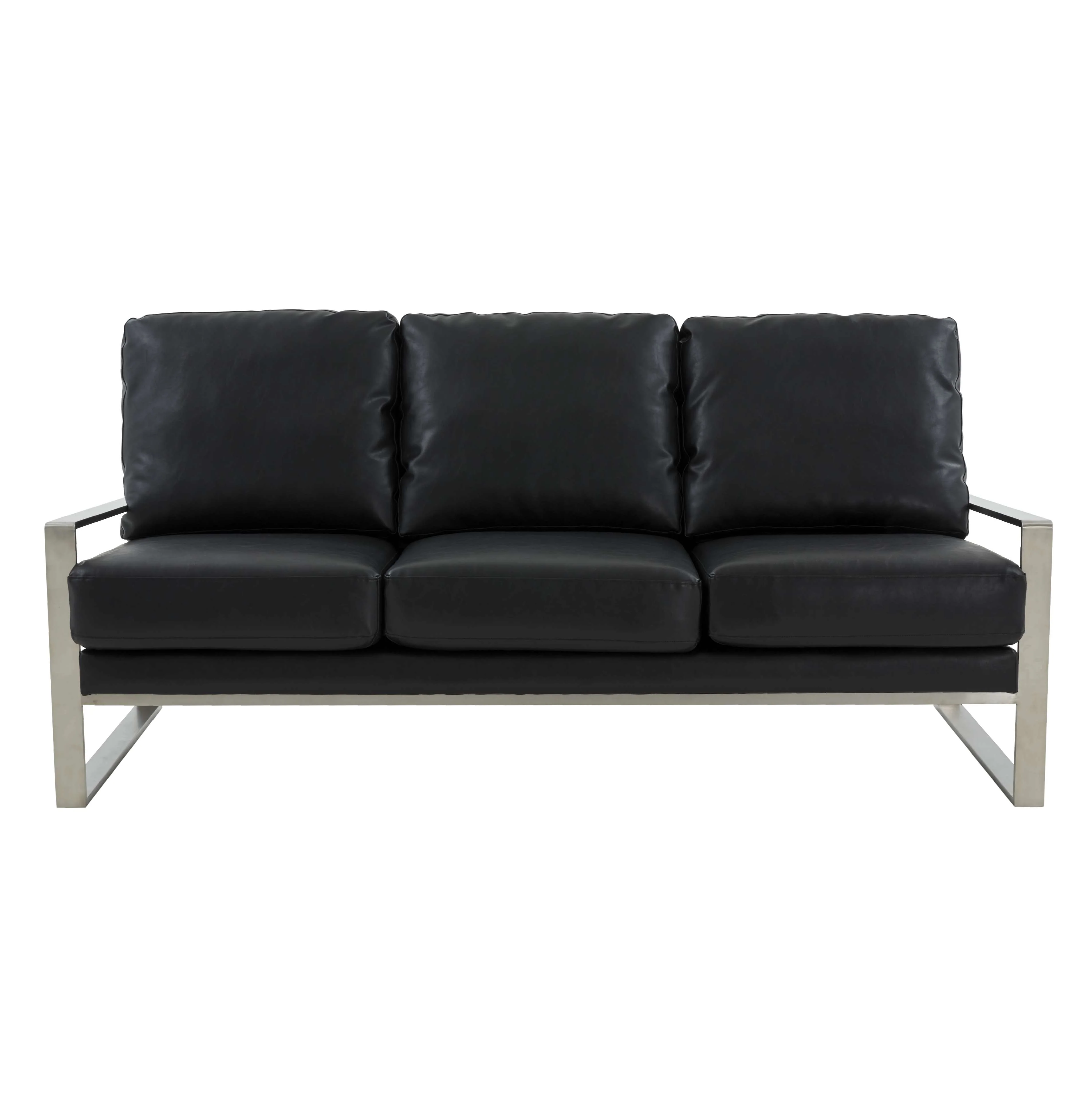 LeisureMod Jefferson Contemporary Modern Design Leather Sofa With Silver Frame - Image 7