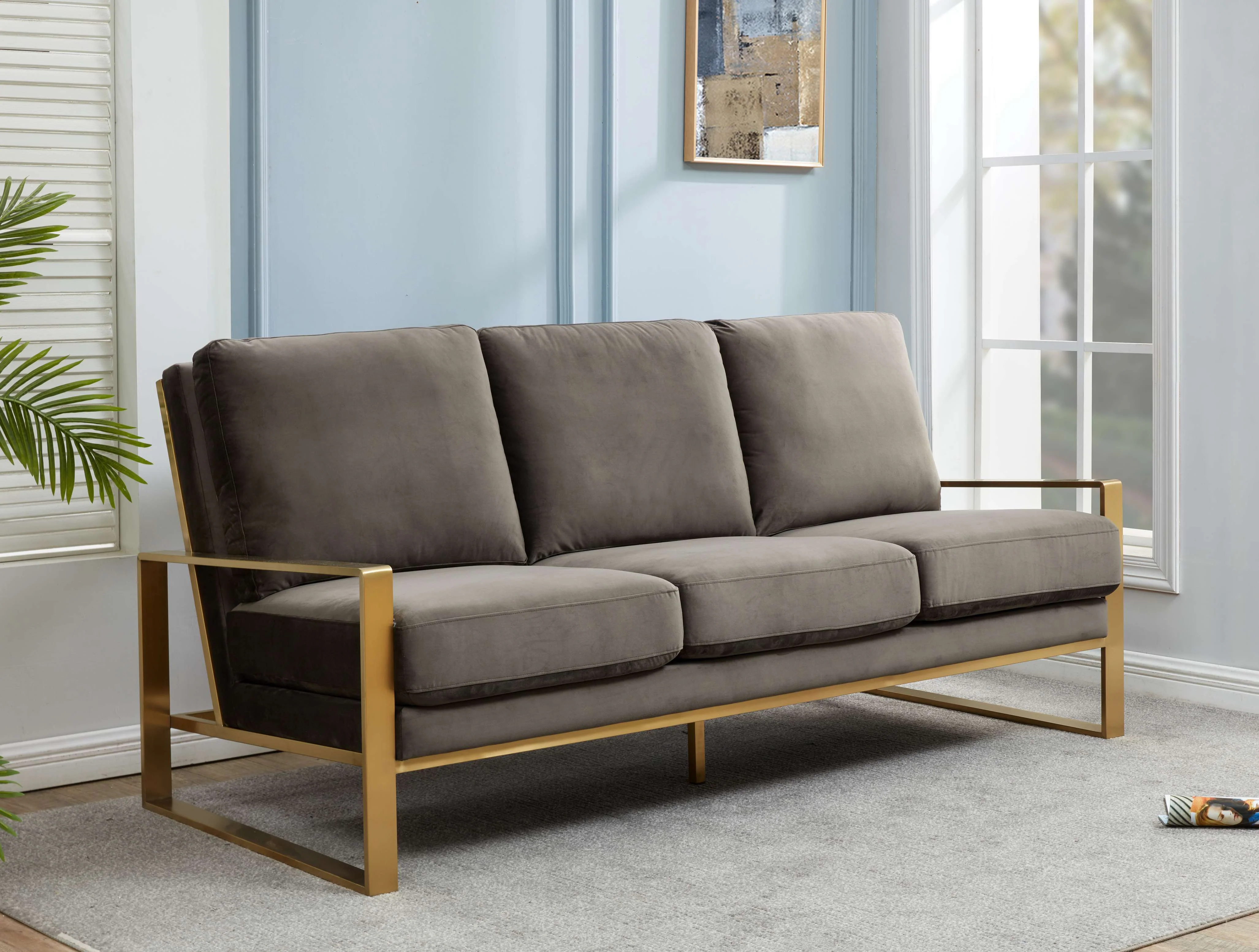 LeisureMod Jefferson Contemporary Modern Design Velvet Sofa With Gold Frame. - Image 21