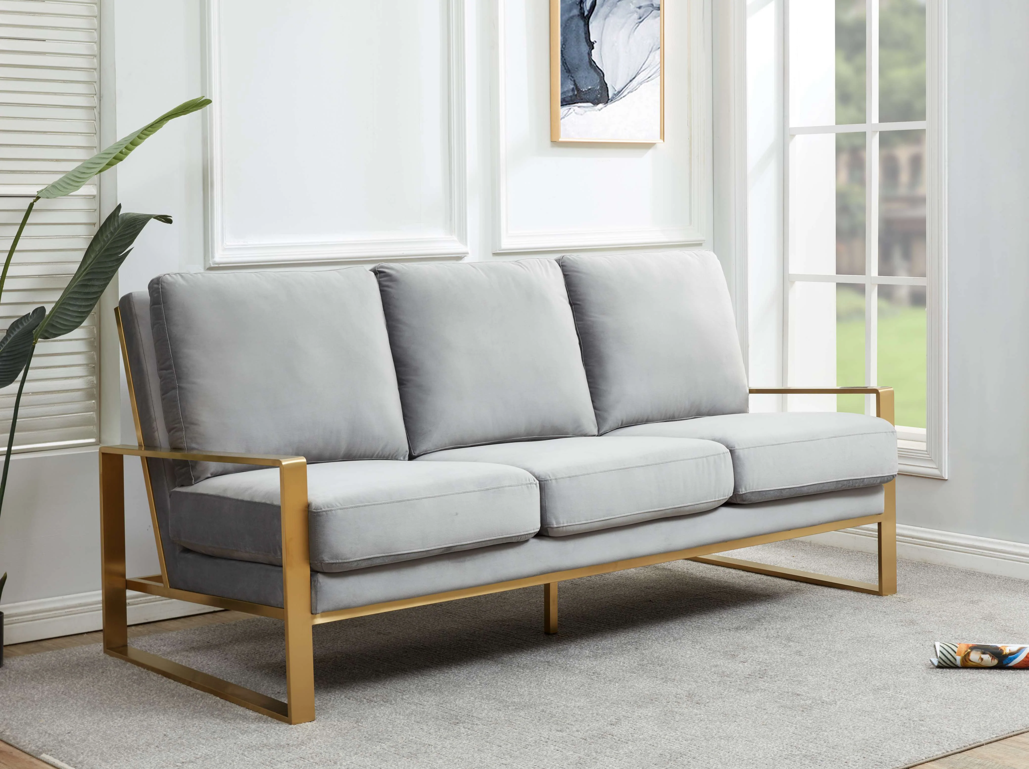 LeisureMod Jefferson Contemporary Modern Design Velvet Sofa With Gold Frame. - Image 28