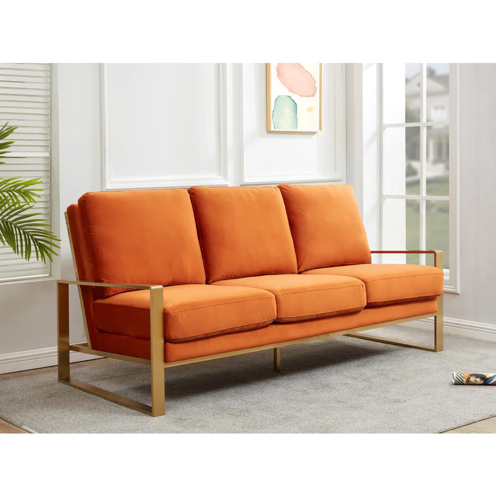 LeisureMod Jefferson Contemporary Modern Design Velvet Sofa With Gold Frame. - Image 29