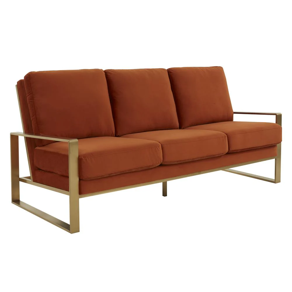 LeisureMod Jefferson Contemporary Modern Design Velvet Sofa With Gold Frame. - Image 30