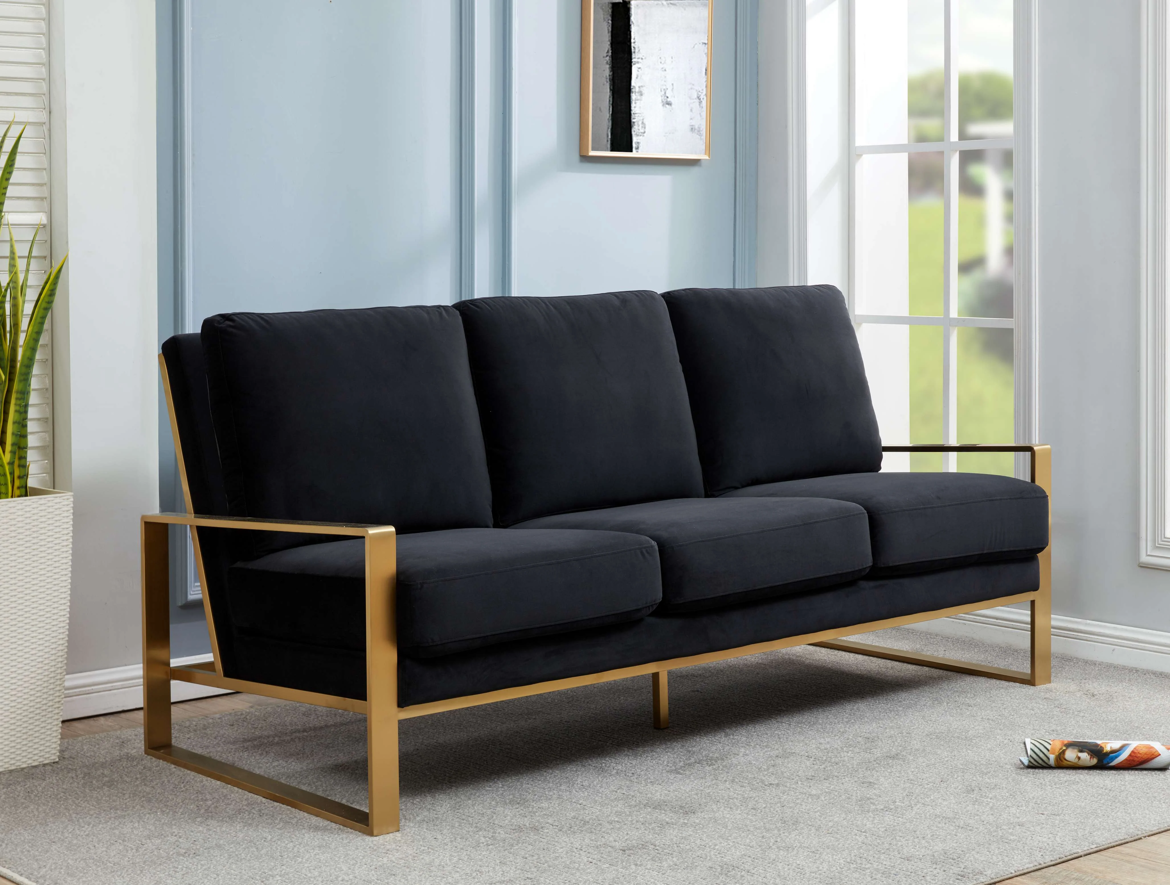 LeisureMod Jefferson Contemporary Modern Design Velvet Sofa With Gold Frame. - Image 9