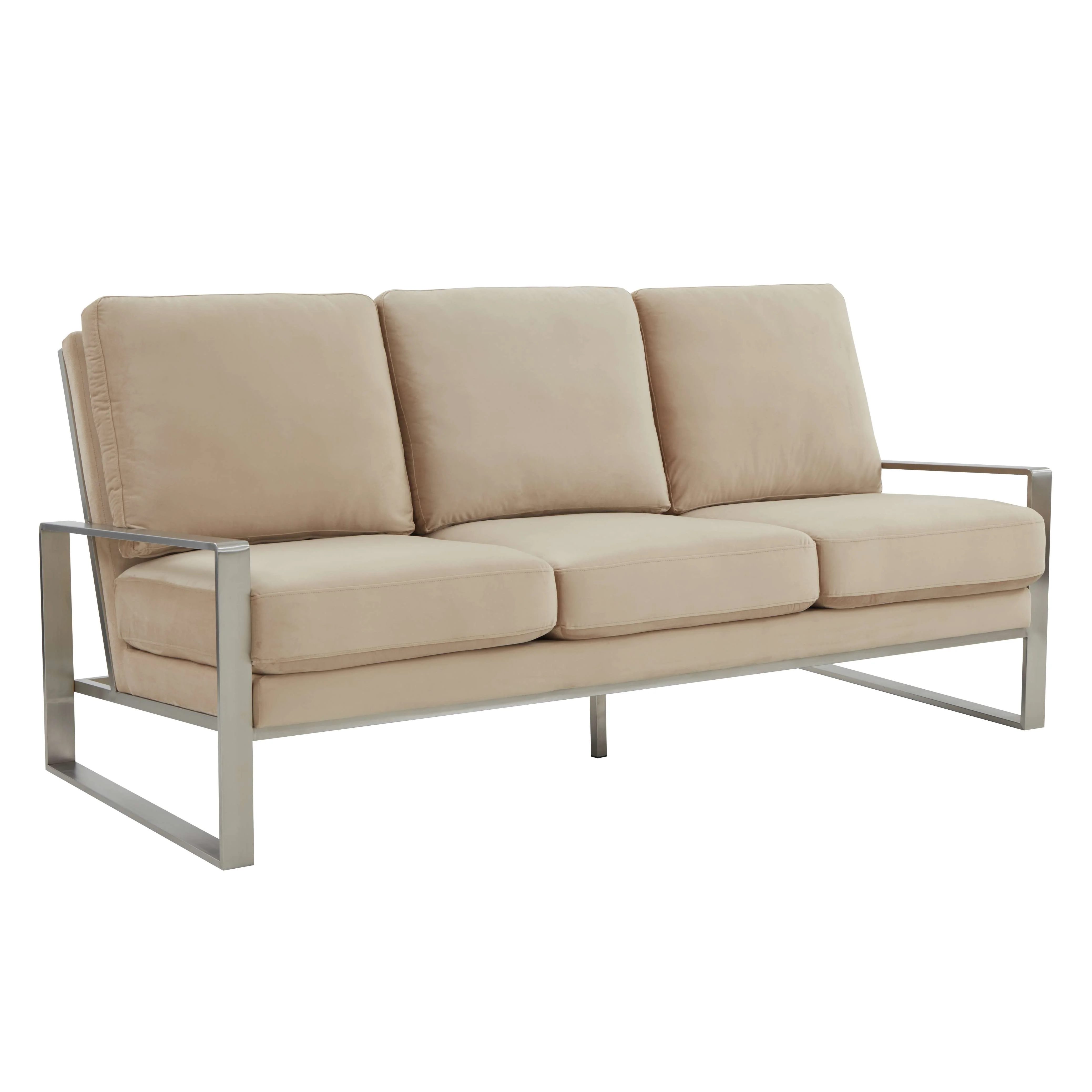 LeisureMod Jefferson Contemporary Modern Design Velvet Sofa With Silver Frame - Image 2