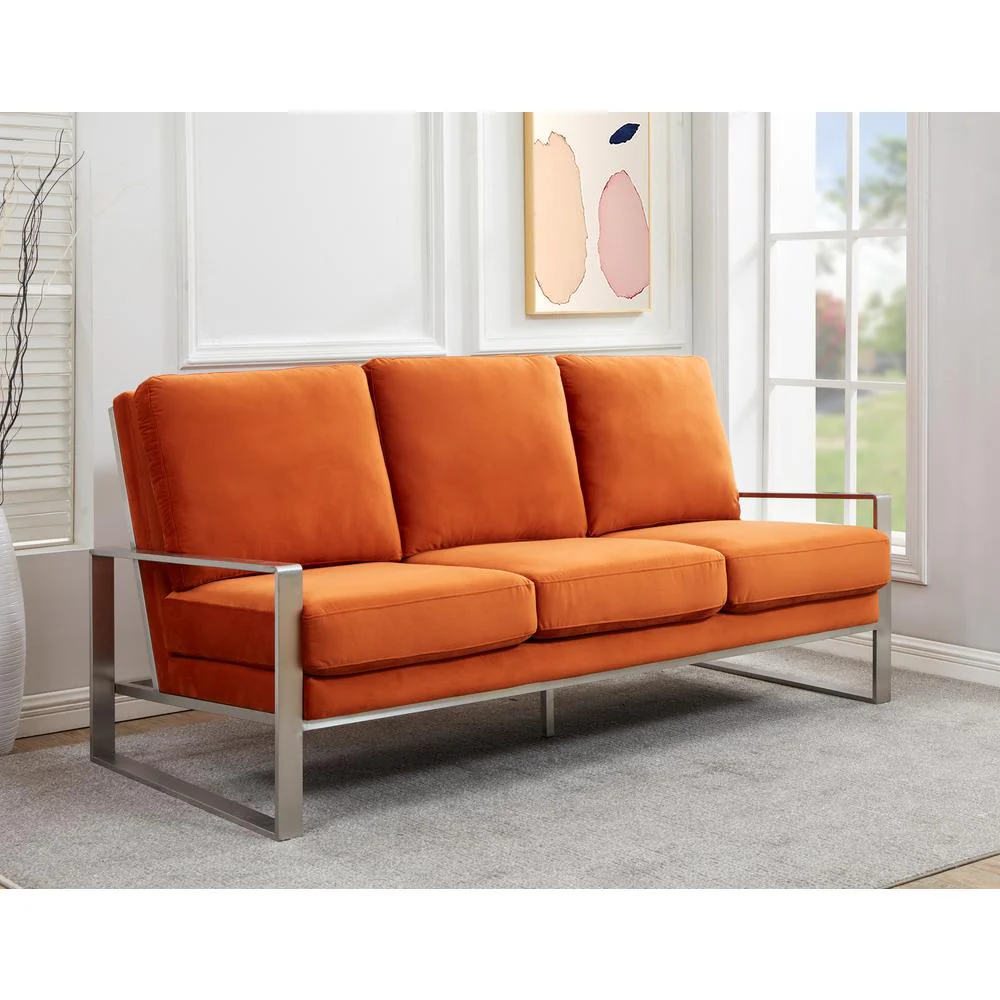 LeisureMod Jefferson Contemporary Modern Design Velvet Sofa With Silver Frame - Image 28