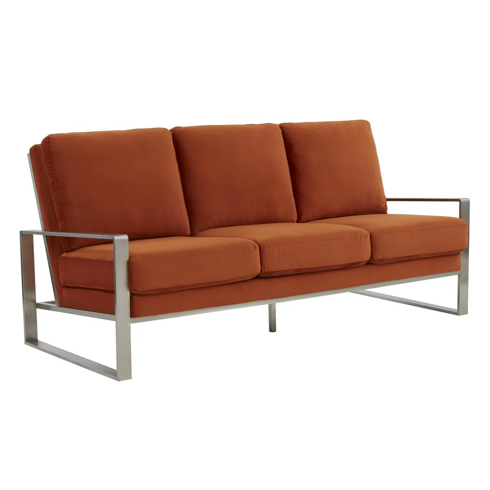 LeisureMod Jefferson Contemporary Modern Design Velvet Sofa With Silver Frame - Image 29