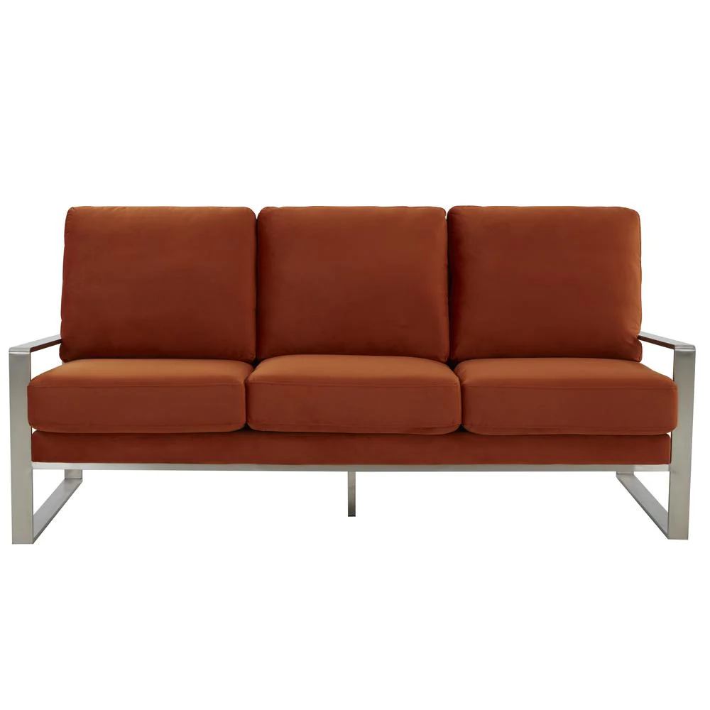 LeisureMod Jefferson Contemporary Modern Design Velvet Sofa With Silver Frame - Image 30