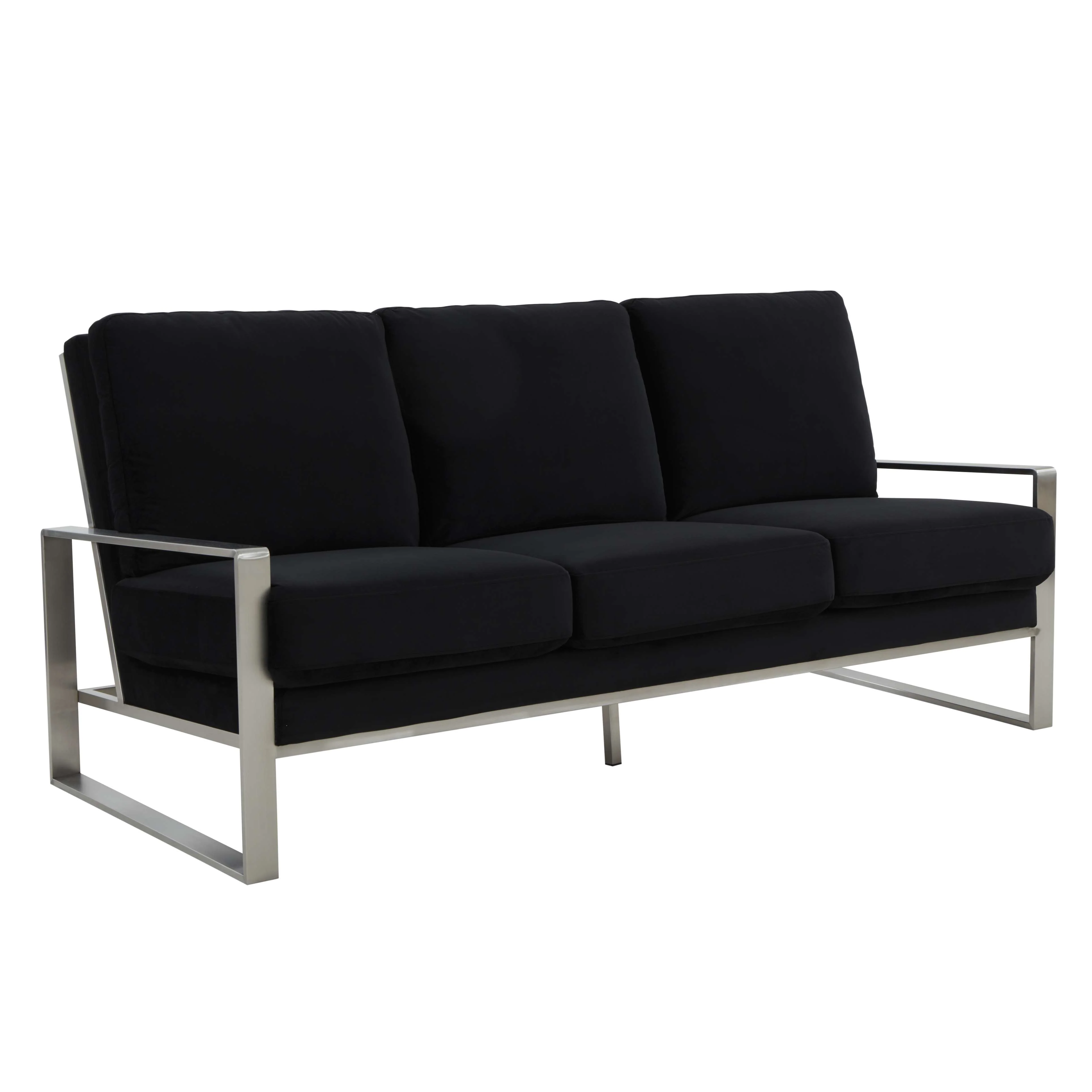 LeisureMod Jefferson Contemporary Modern Design Velvet Sofa With Silver Frame - Image 9