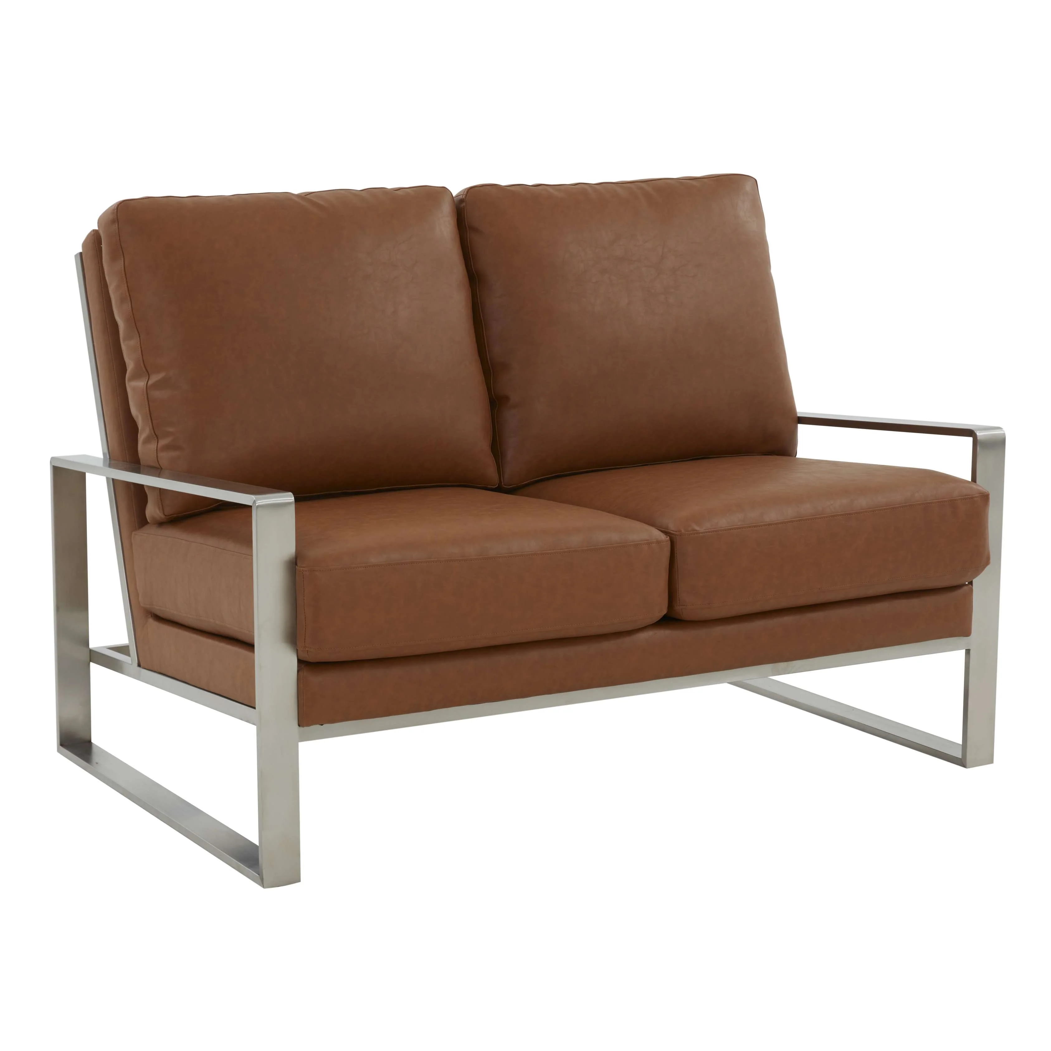Leisuremod Jefferson Contemporary Modern Faux Leather Loveseat With Silver Frame - Image 11