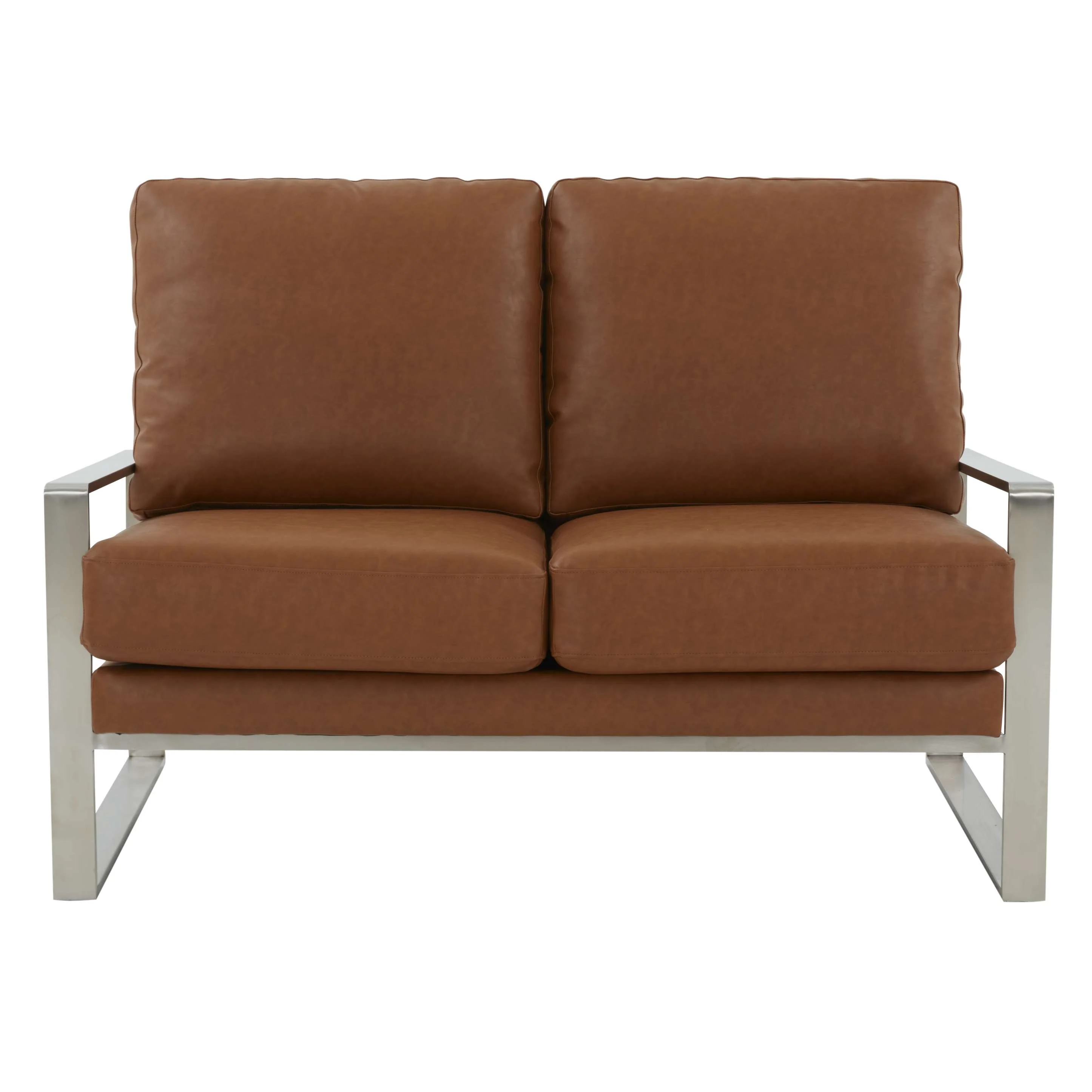 Leisuremod Jefferson Contemporary Modern Faux Leather Loveseat With Silver Frame - Image 12