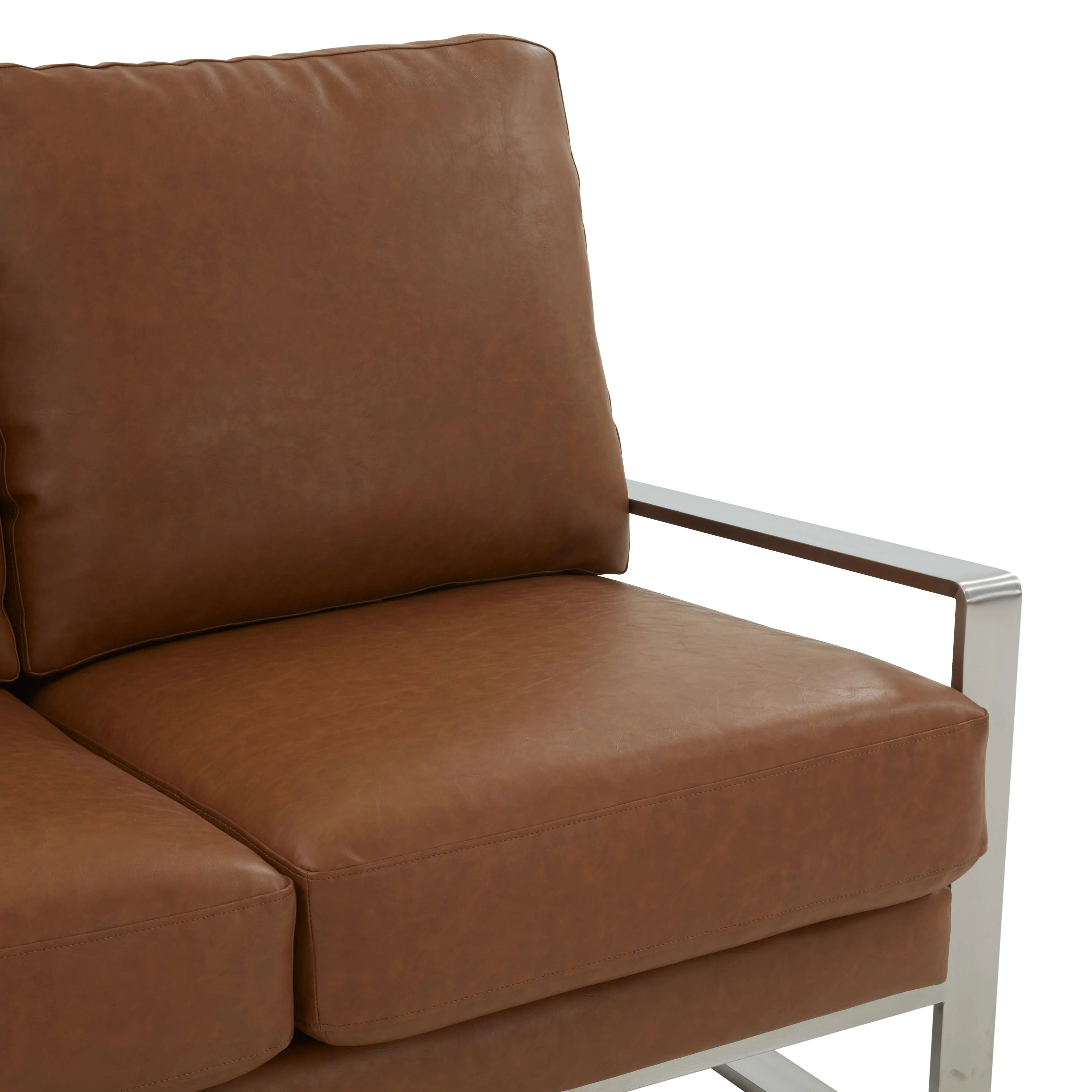 Leisuremod Jefferson Contemporary Modern Faux Leather Loveseat With Silver Frame - Image 13