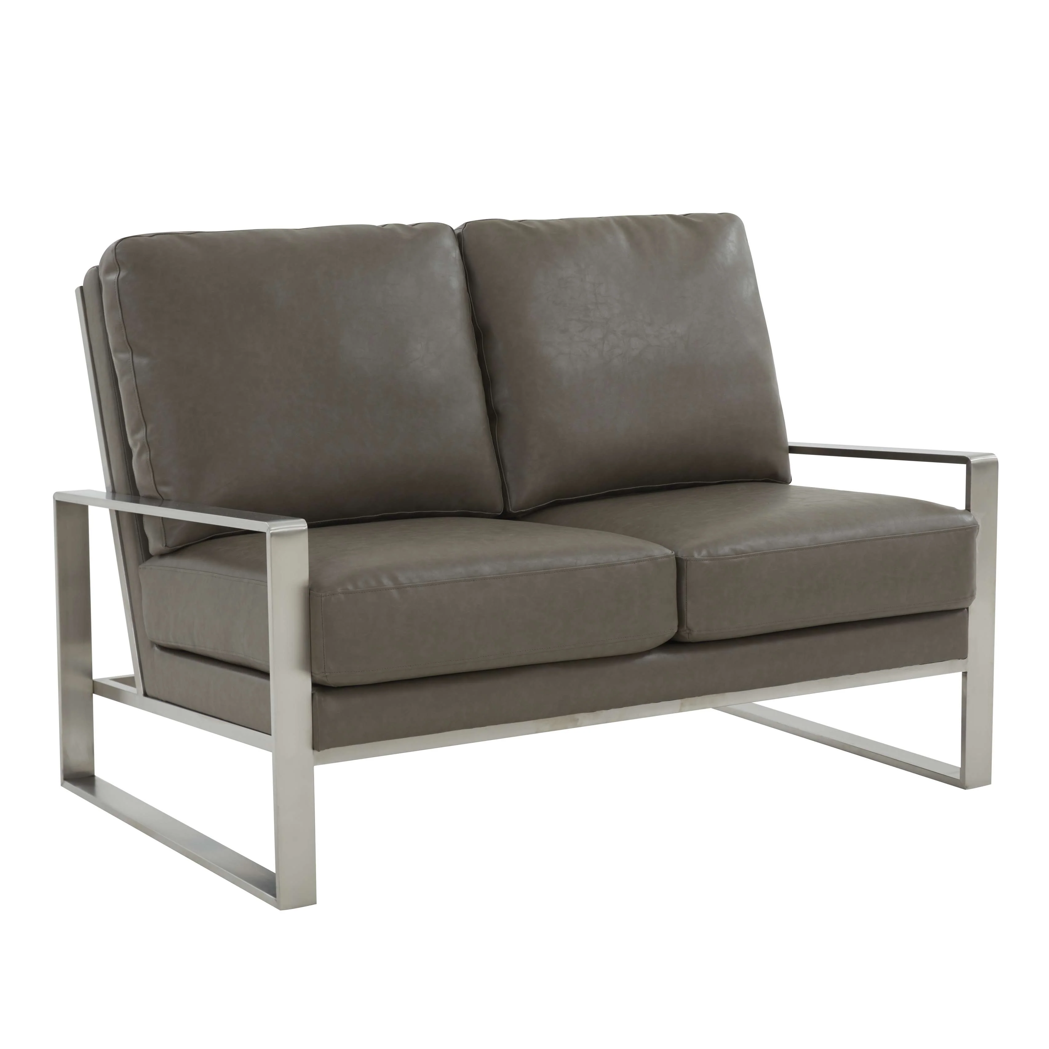 Leisuremod Jefferson Contemporary Modern Faux Leather Loveseat With Silver Frame - Image 18