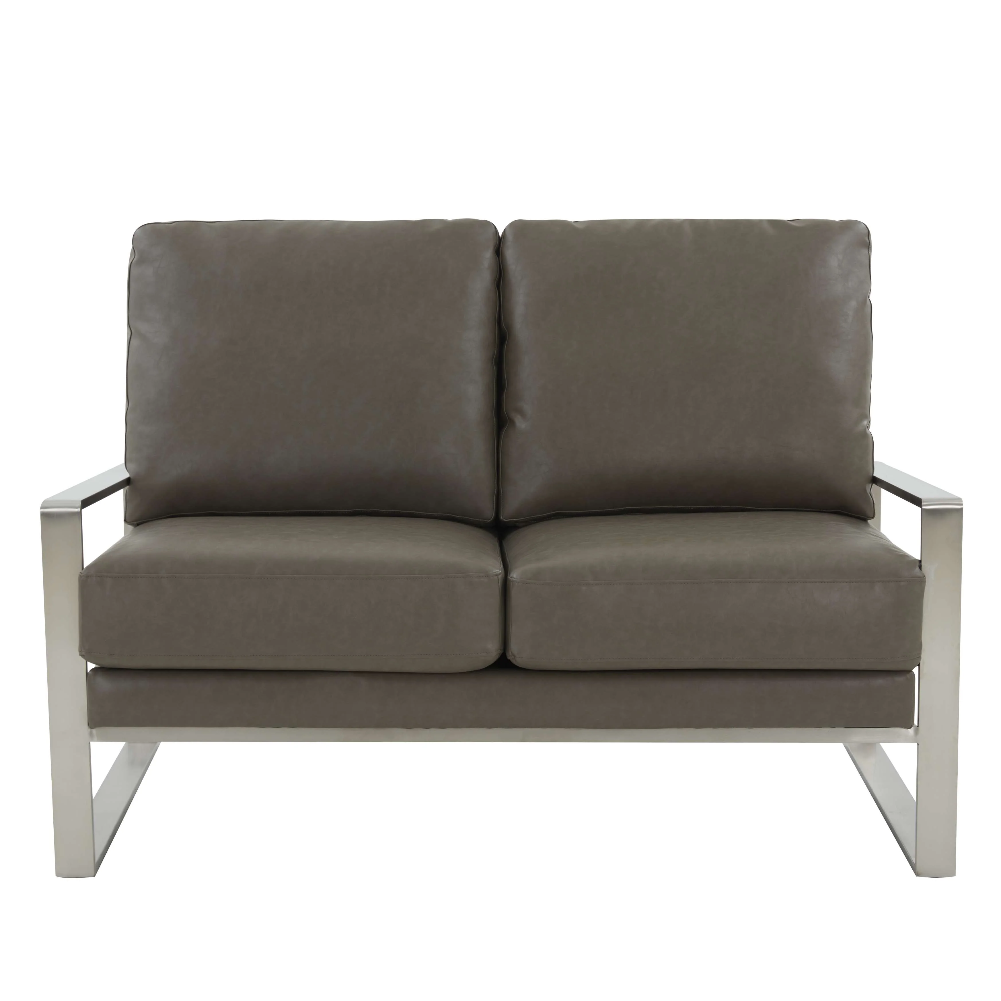 Leisuremod Jefferson Contemporary Modern Faux Leather Loveseat With Silver Frame - Image 19