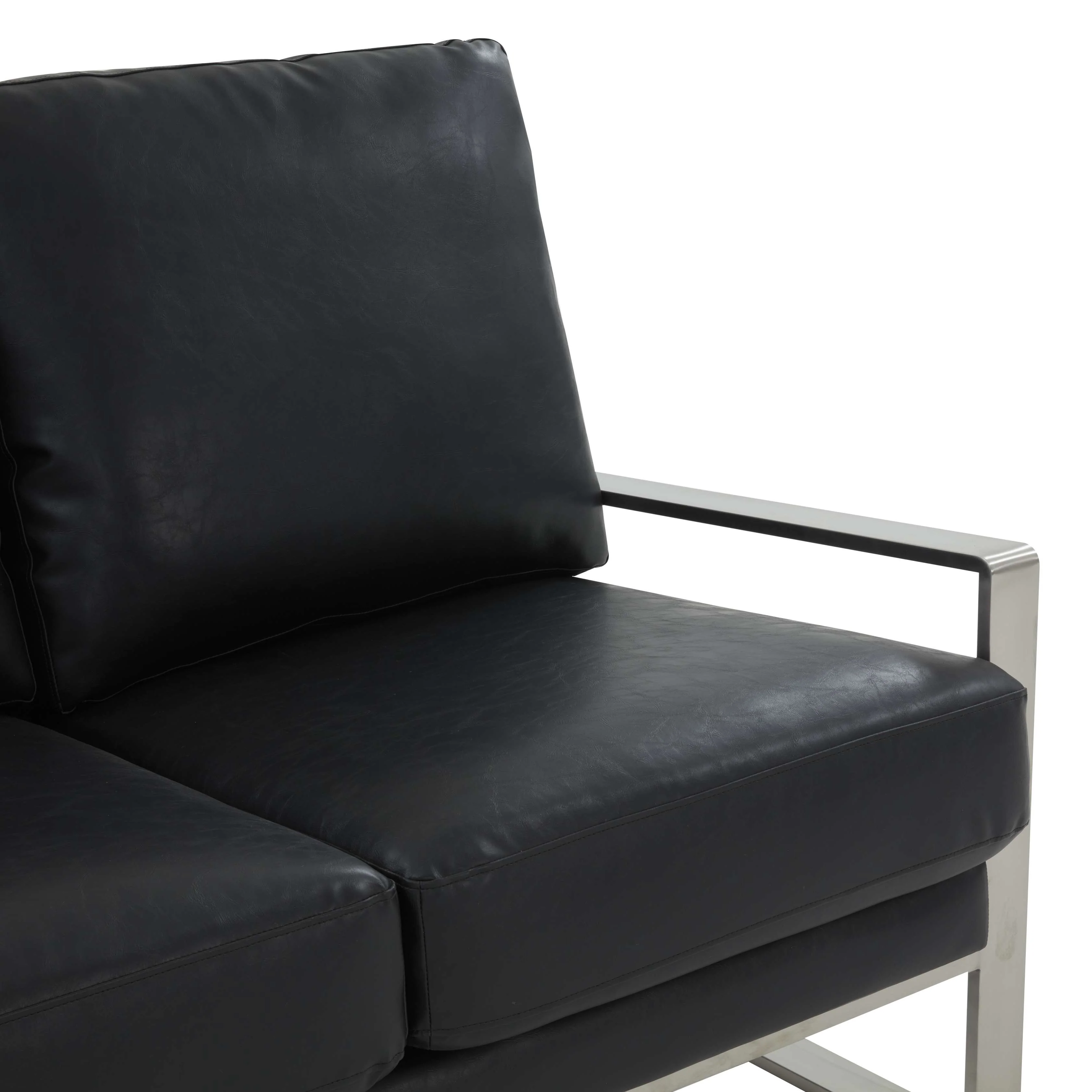 Leisuremod Jefferson Contemporary Modern Faux Leather Loveseat With Silver Frame - Image 2