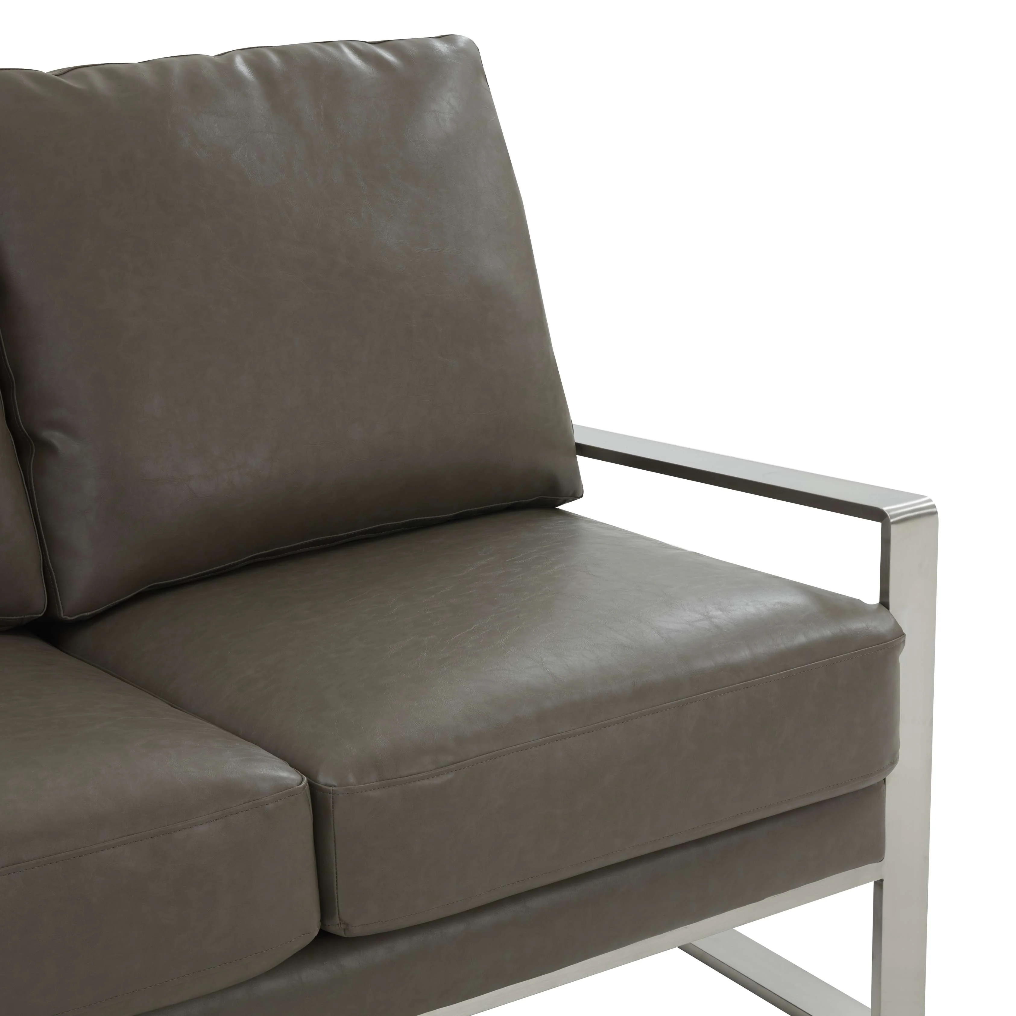 Leisuremod Jefferson Contemporary Modern Faux Leather Loveseat With Silver Frame - Image 20