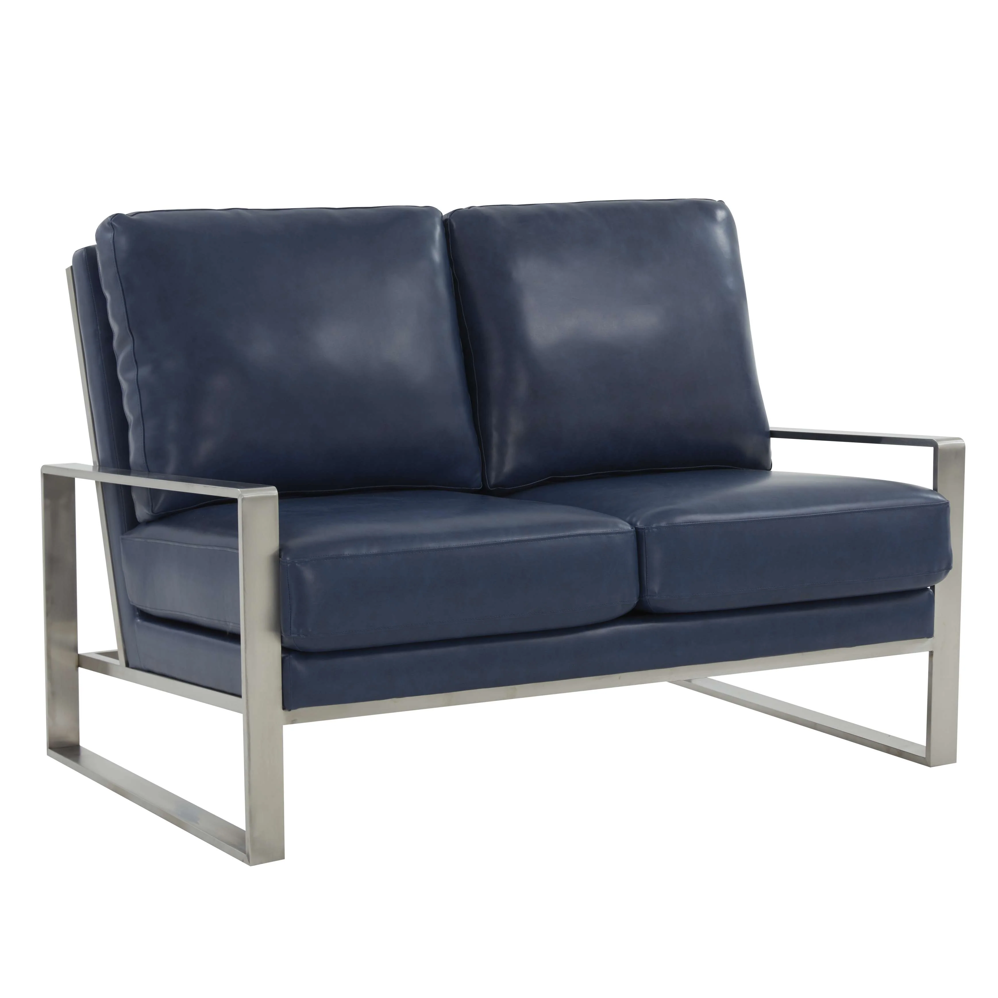 Leisuremod Jefferson Contemporary Modern Faux Leather Loveseat With Silver Frame - Image 24