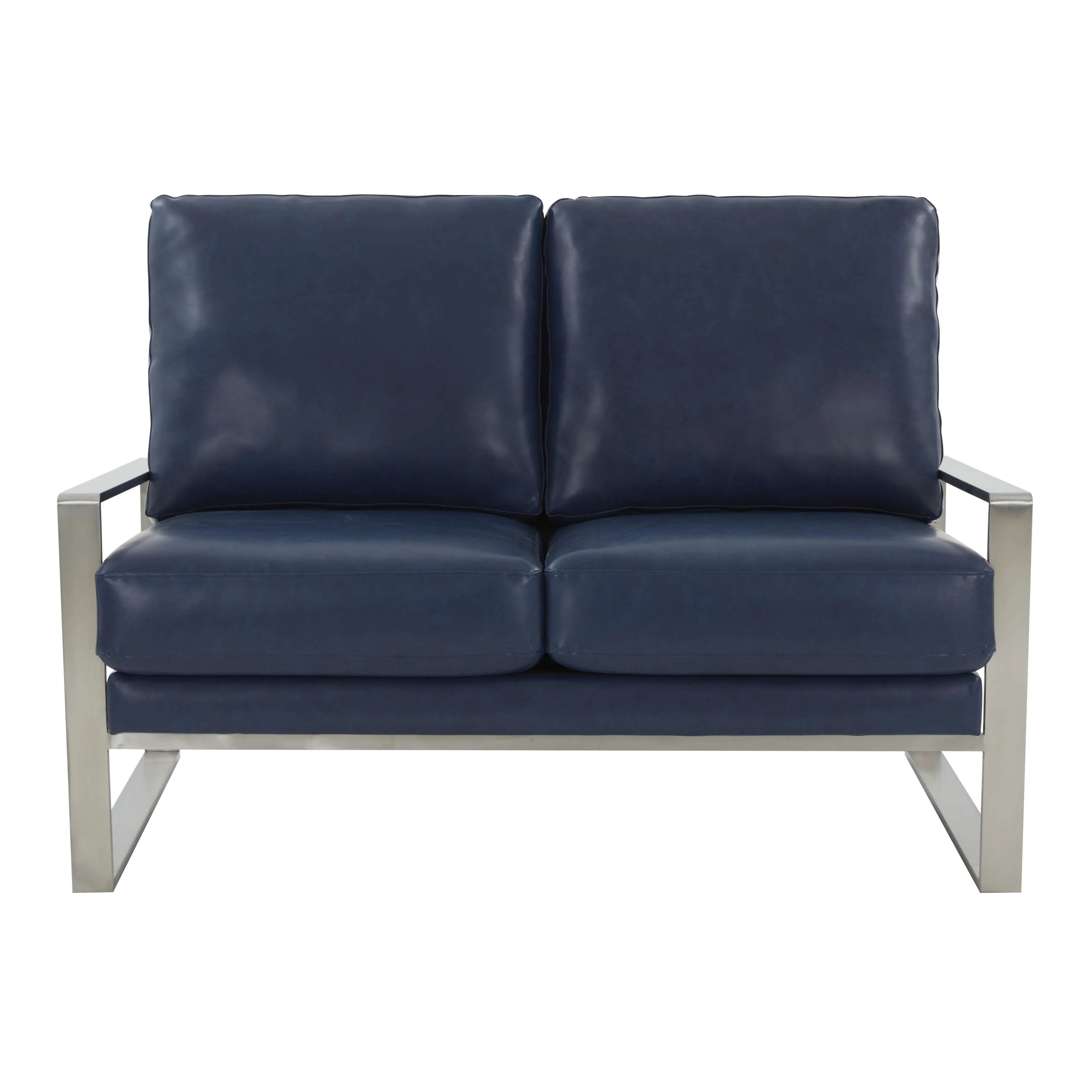 Leisuremod Jefferson Contemporary Modern Faux Leather Loveseat With Silver Frame - Image 25