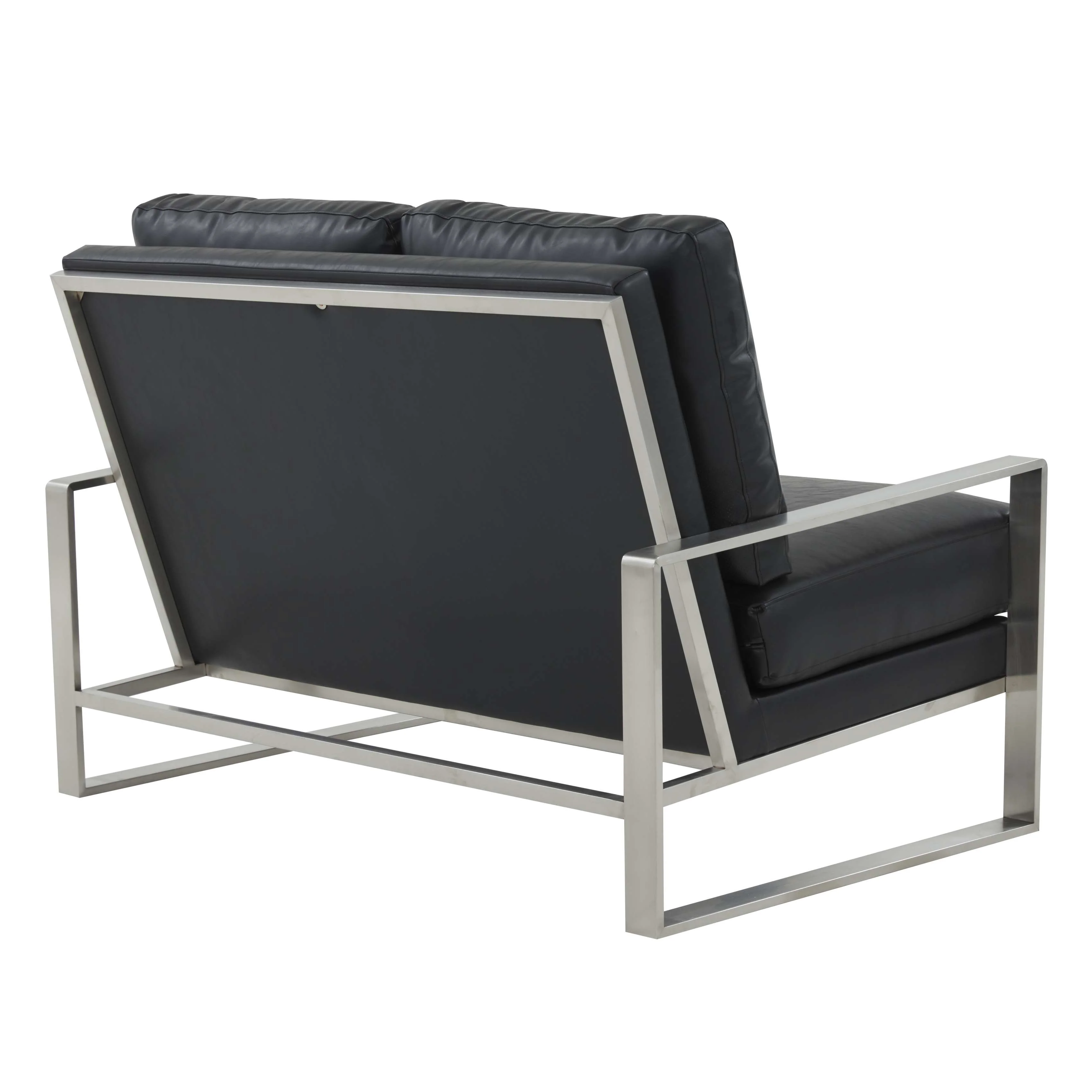 Leisuremod Jefferson Contemporary Modern Faux Leather Loveseat With Silver Frame - Image 3