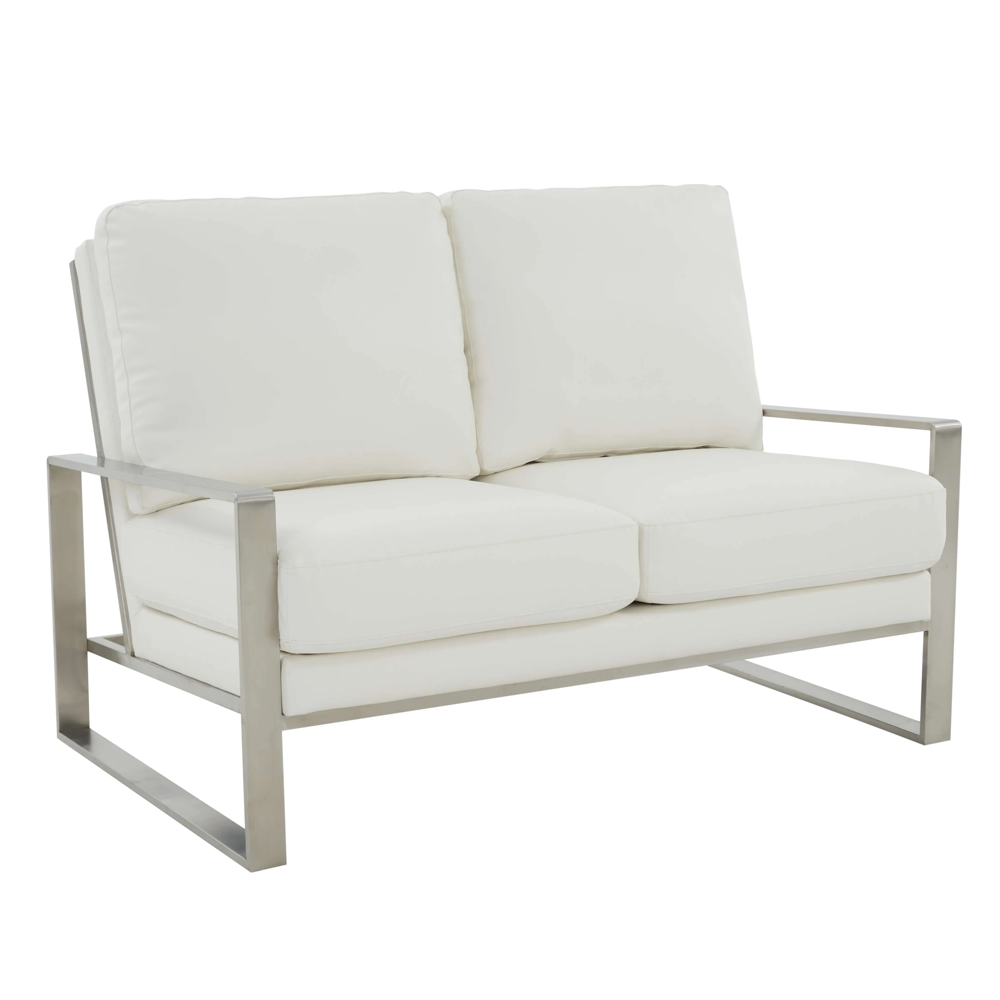 Leisuremod Jefferson Contemporary Modern Faux Leather Loveseat With Silver Frame - Image 30