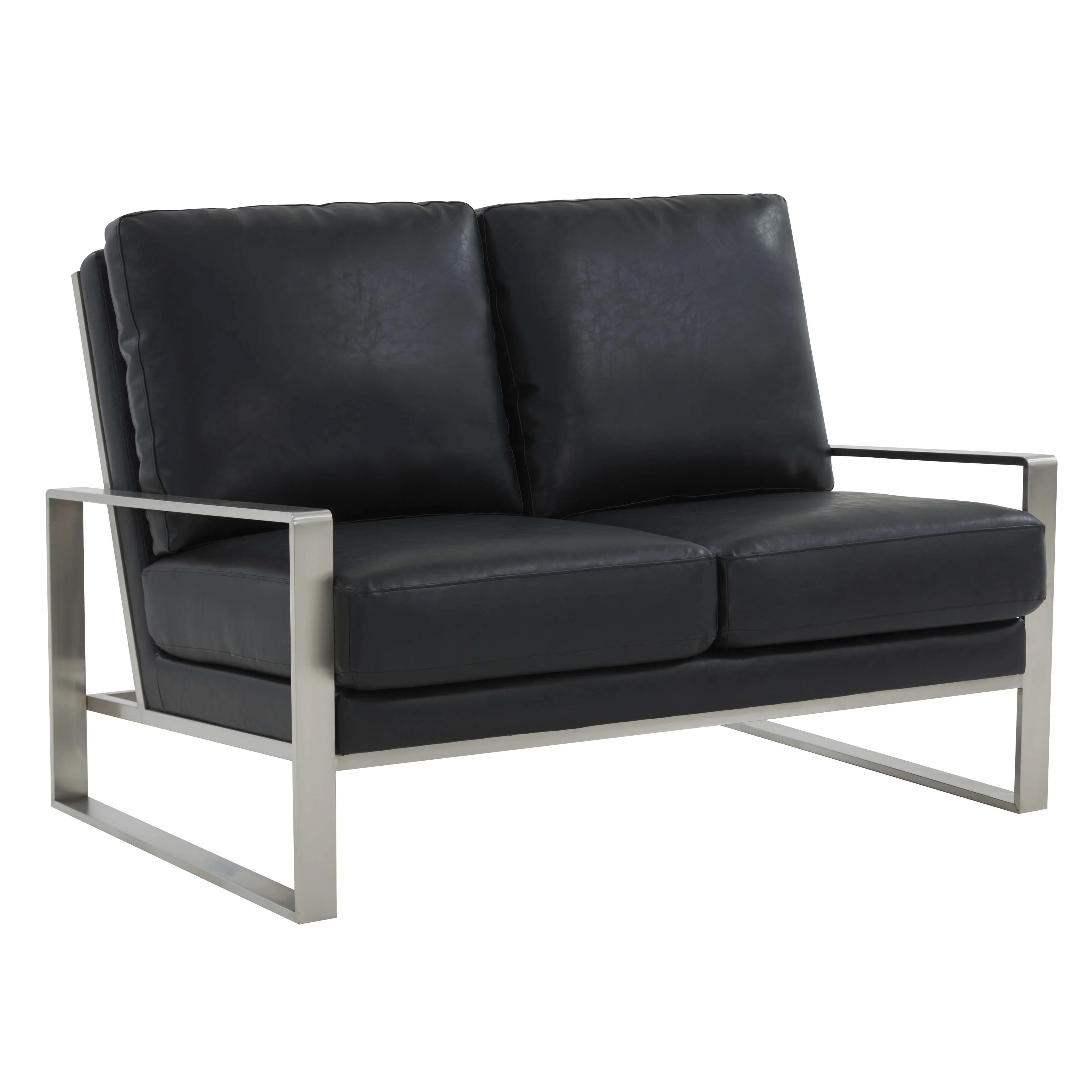Leisuremod Jefferson Contemporary Modern Faux Leather Loveseat With Silver Frame - Image 5