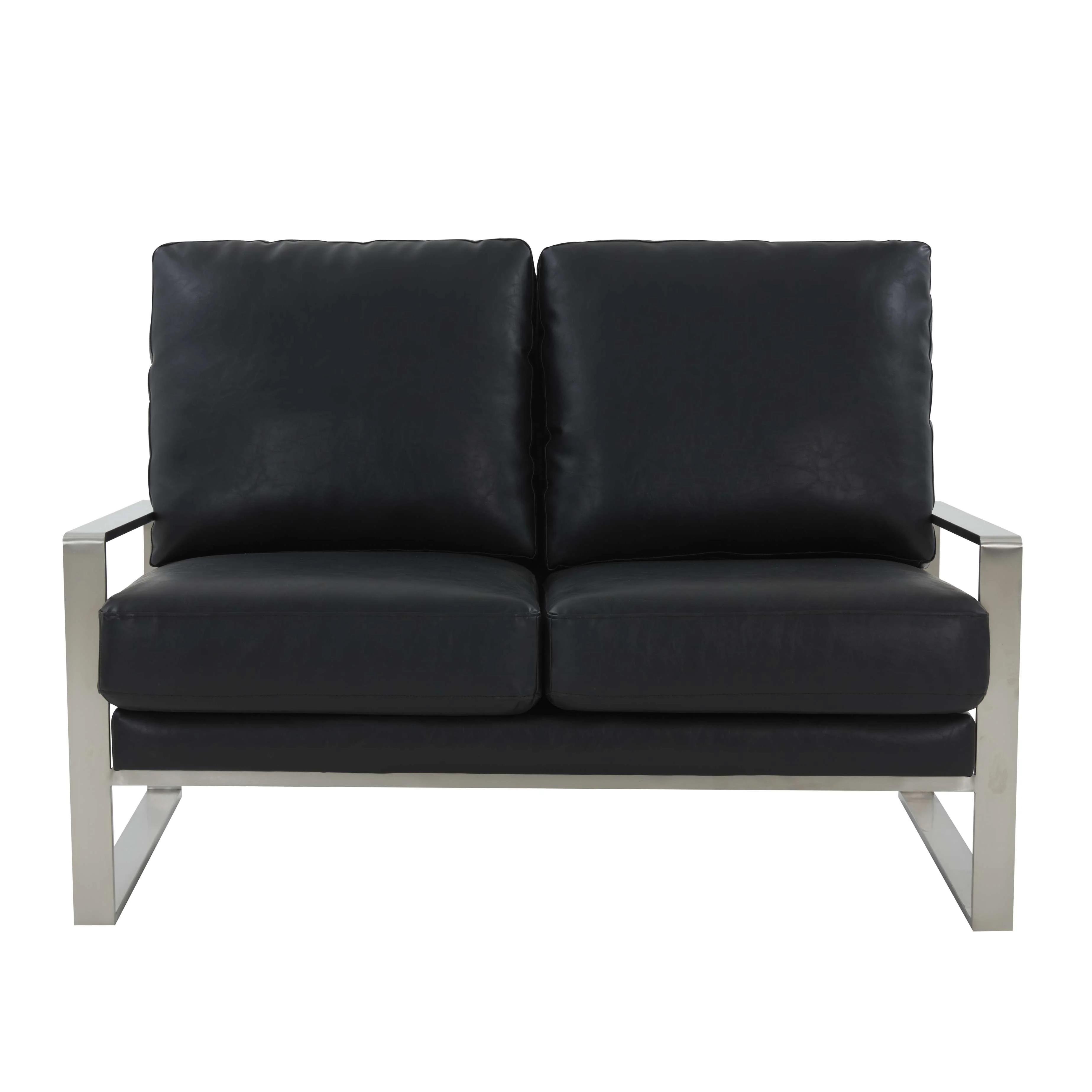 Leisuremod Jefferson Contemporary Modern Faux Leather Loveseat With Silver Frame - Image 6