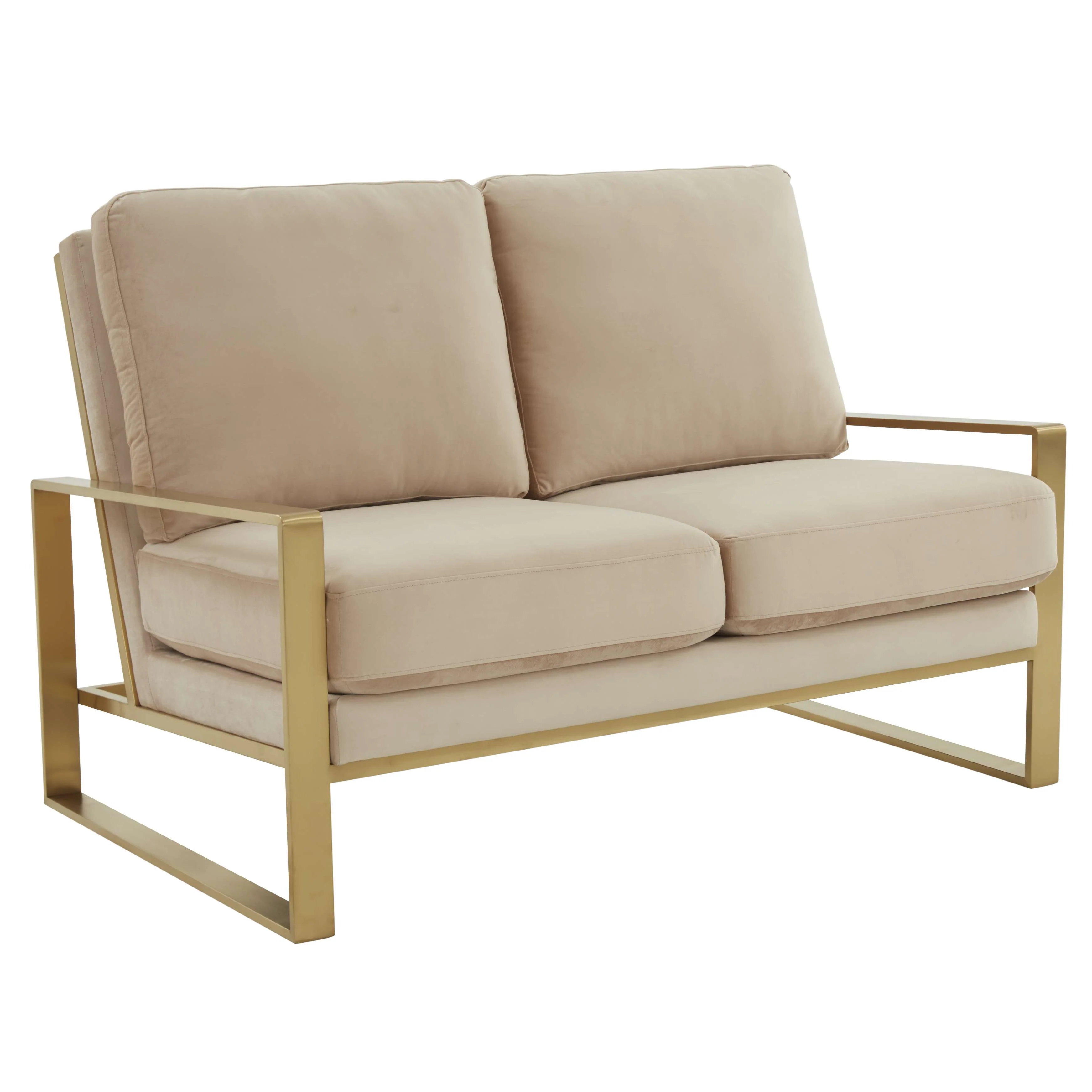 Leisuremod Jefferson Contemporary Modern Velvet Loveseat With Gold Frame - Image 4