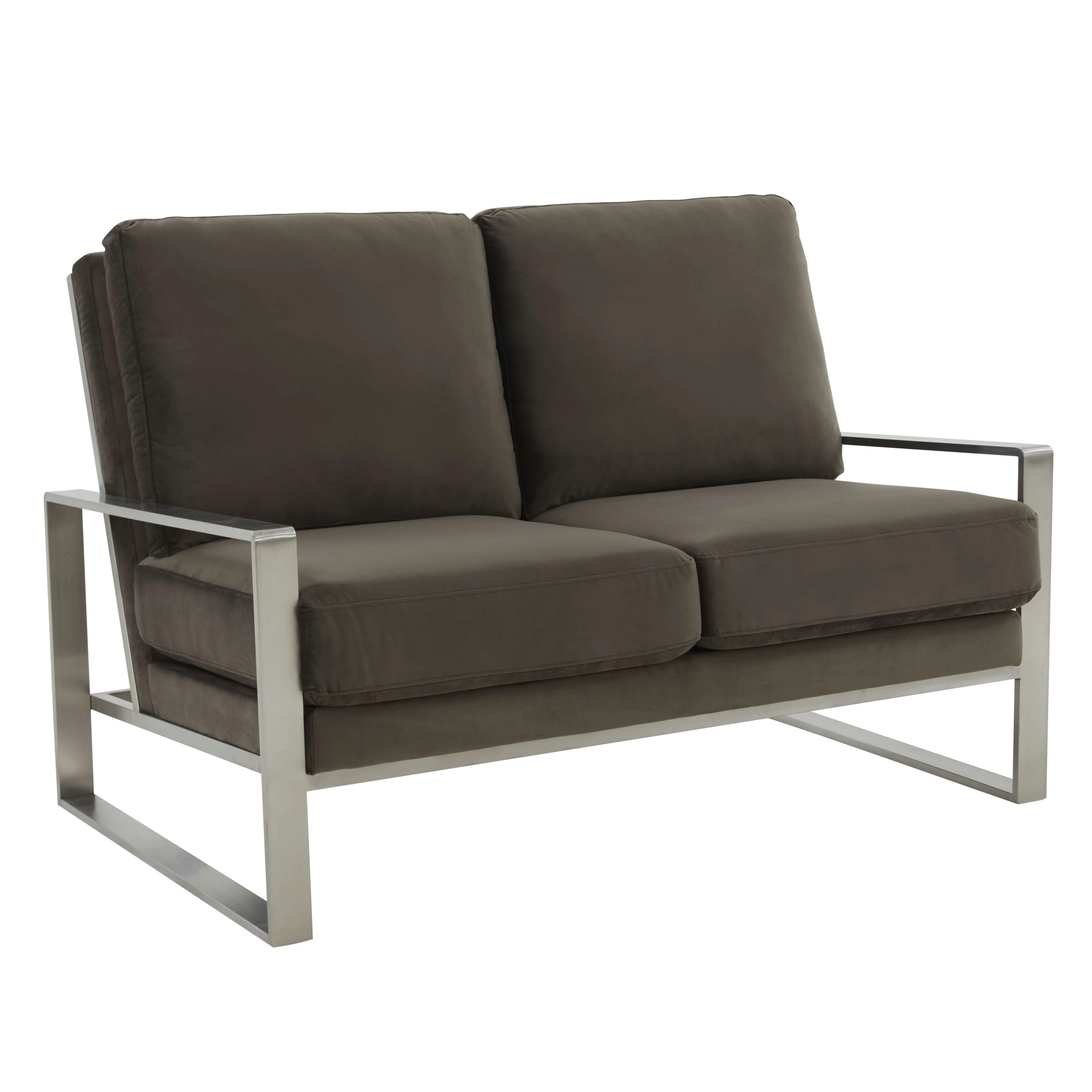 Leisuremod Jefferson Contemporary Modern Velvet Loveseat With Silver Frame - Image 17