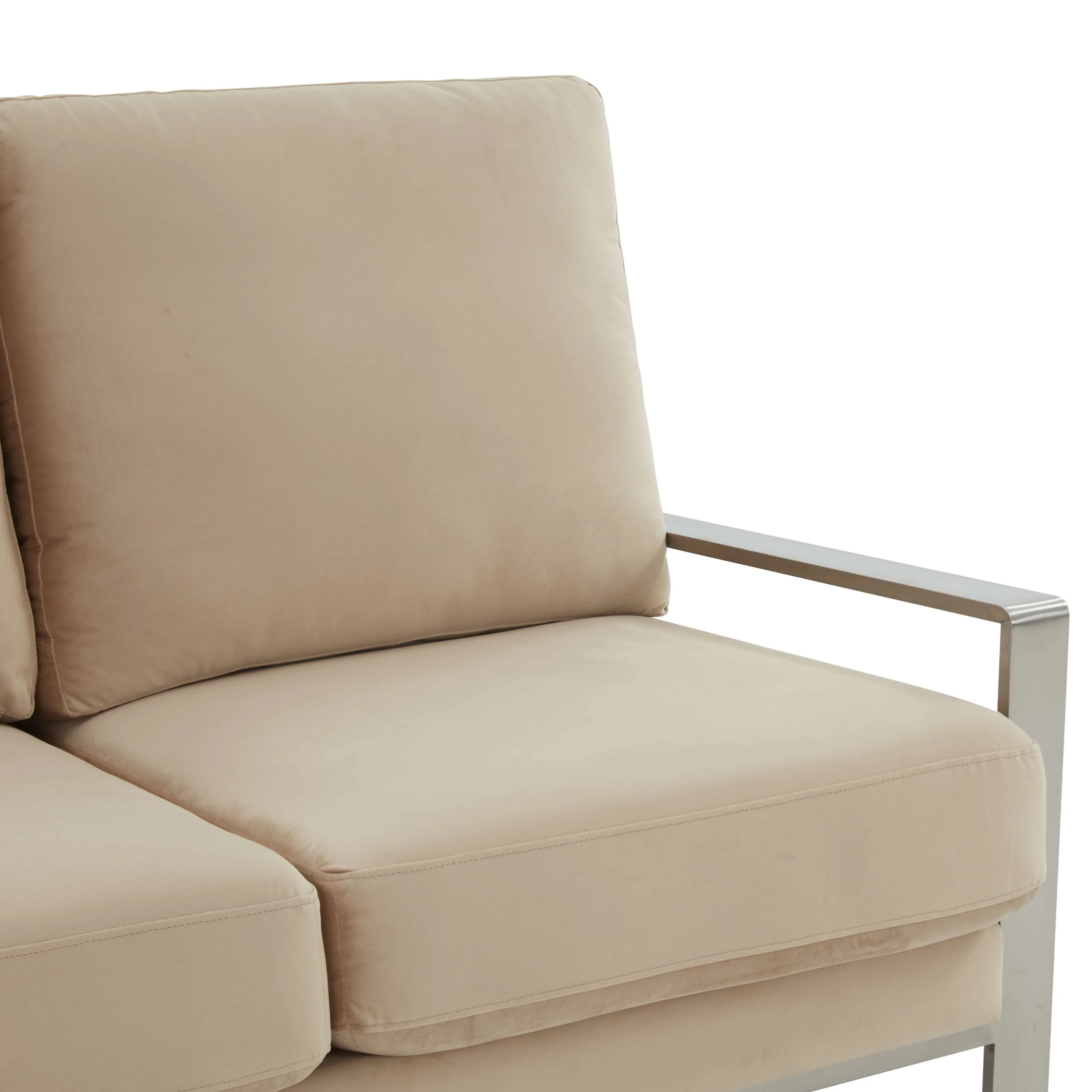 Leisuremod Jefferson Contemporary Modern Velvet Loveseat With Silver Frame - Image 2