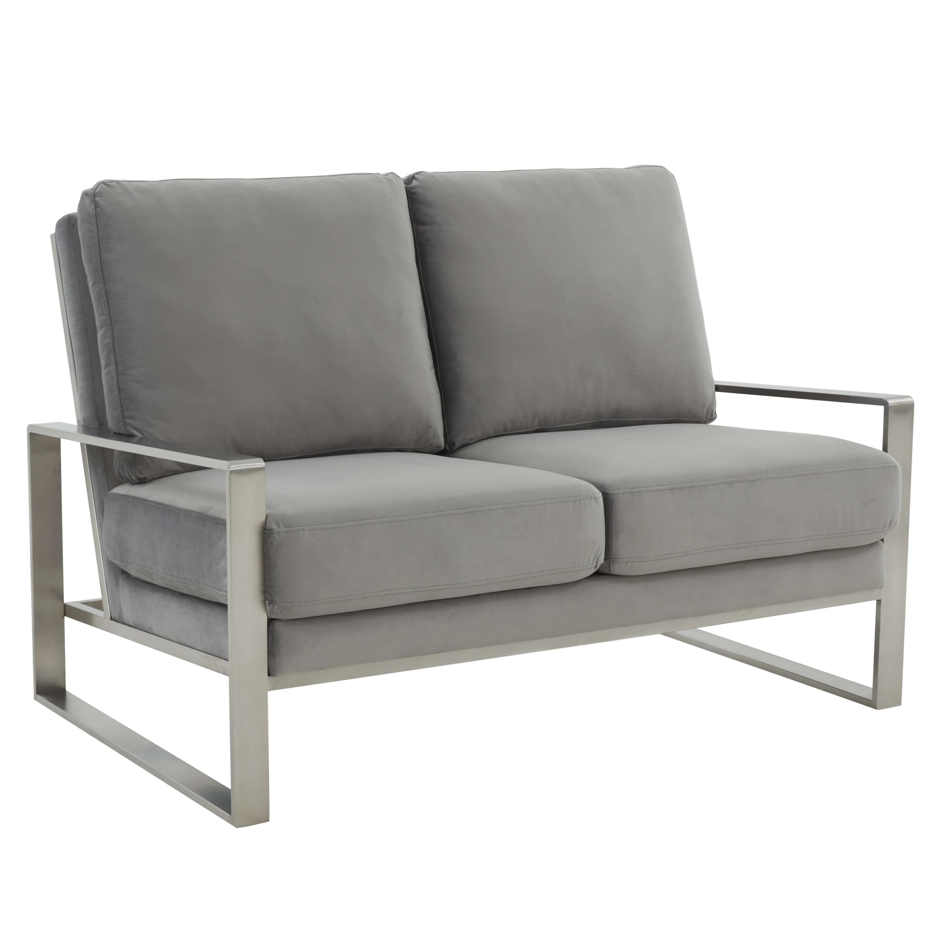 Leisuremod Jefferson Contemporary Modern Velvet Loveseat With Silver Frame - Image 29
