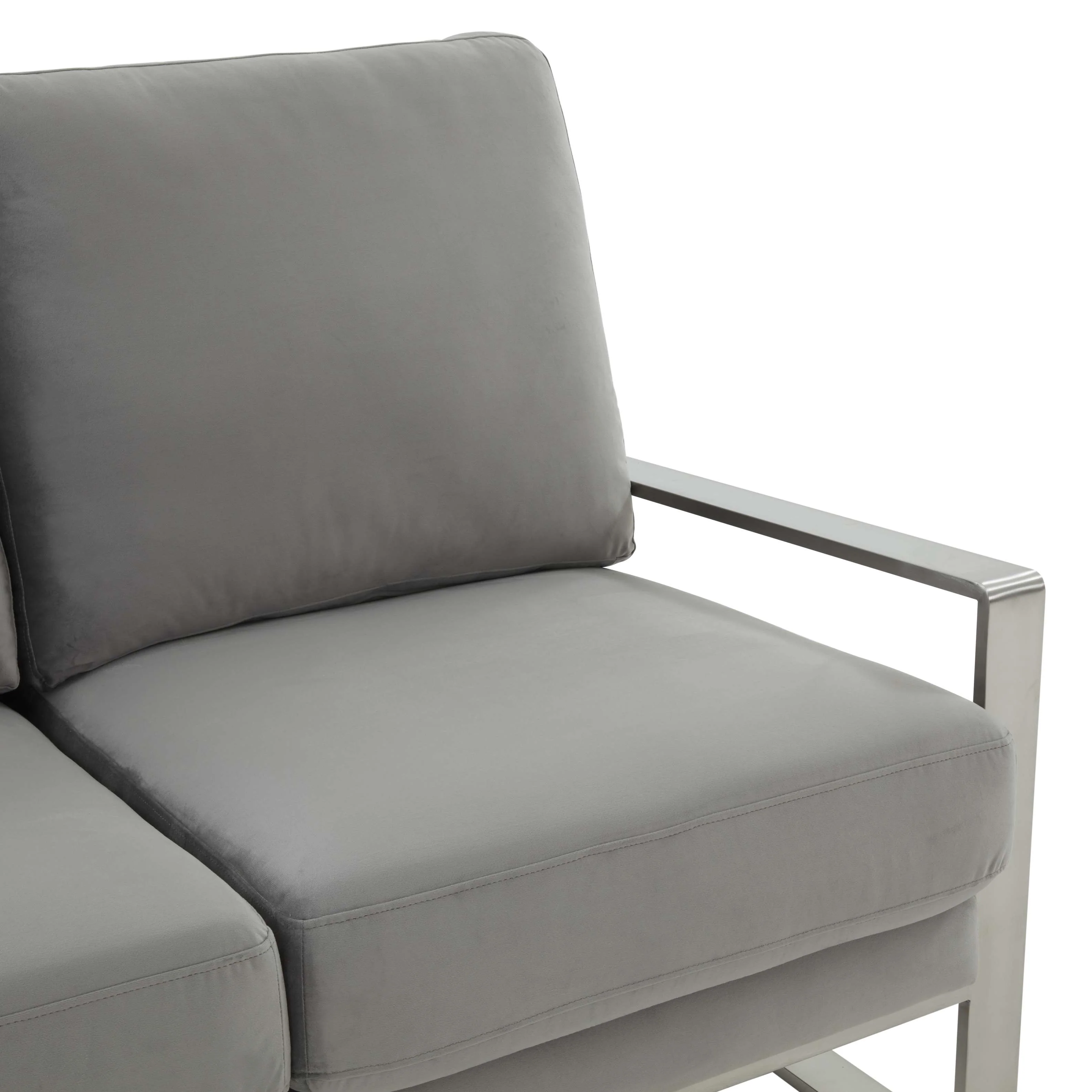 Leisuremod Jefferson Contemporary Modern Velvet Loveseat With Silver Frame - Image 31