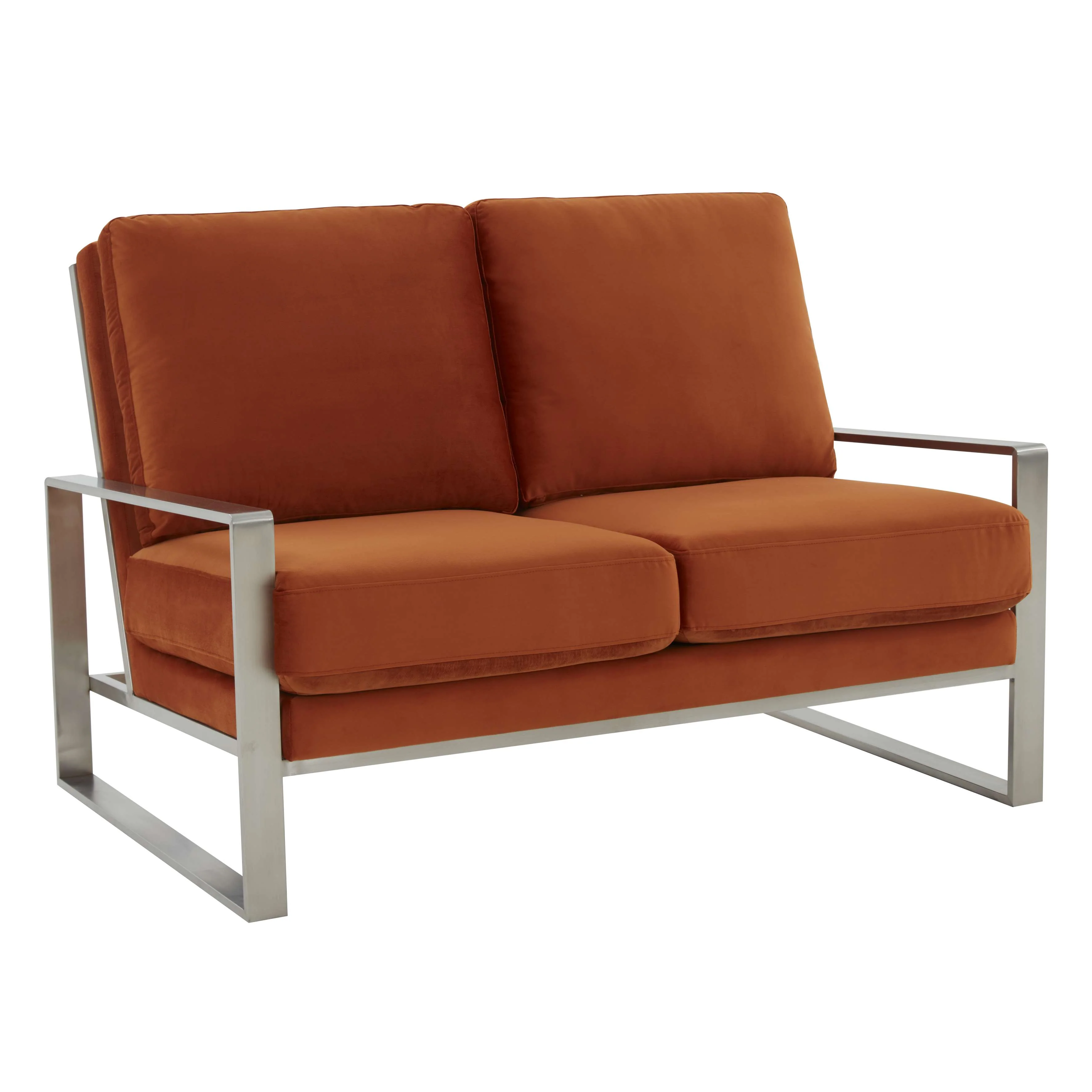 Leisuremod Jefferson Contemporary Modern Velvet Loveseat With Silver Frame - Image 36