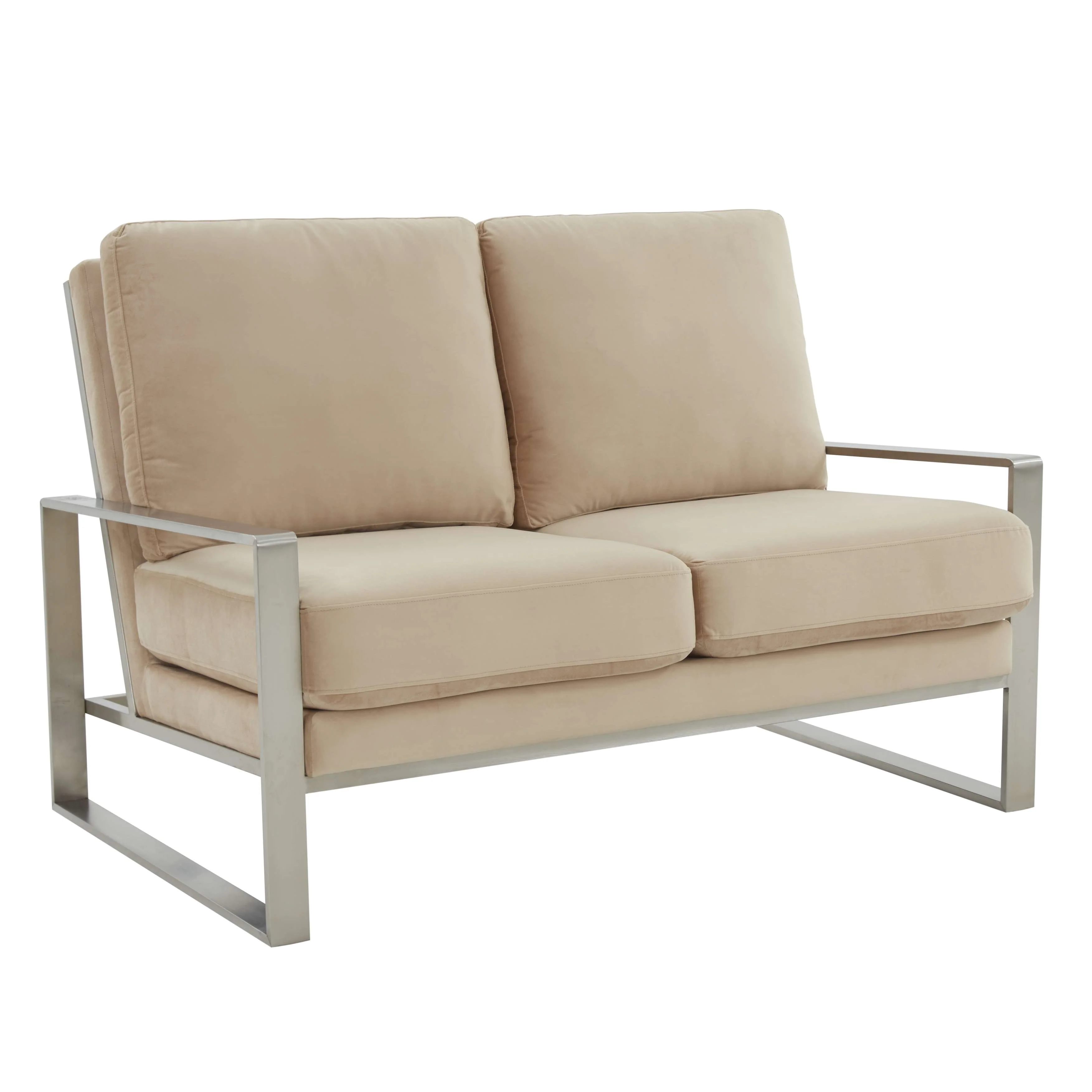 Leisuremod Jefferson Contemporary Modern Velvet Loveseat With Silver Frame - Image 5