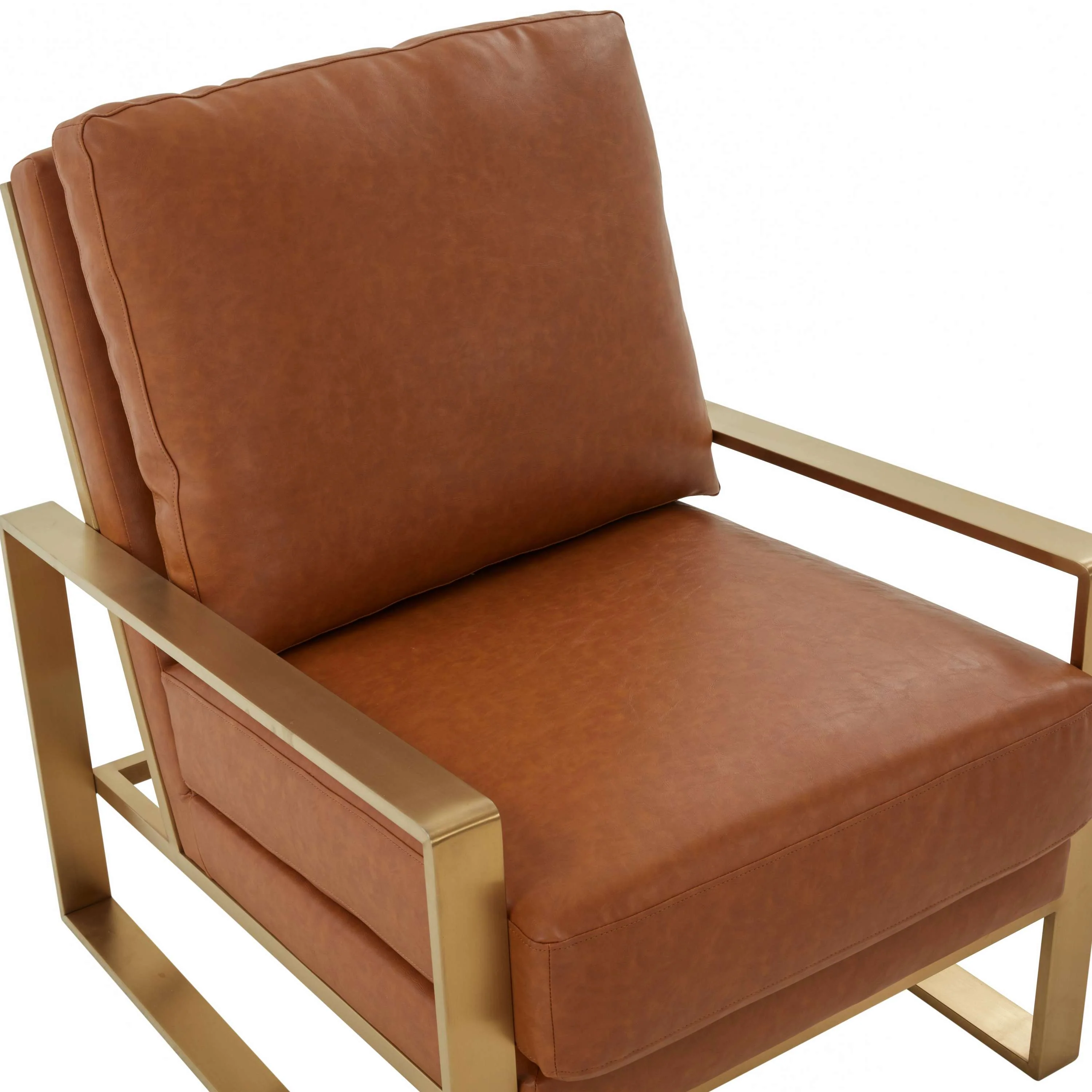 LeisureMod Jefferson Leather Armchair with Gold Frame and Large Octagon Coffee Table with Geometric Base - Image 15