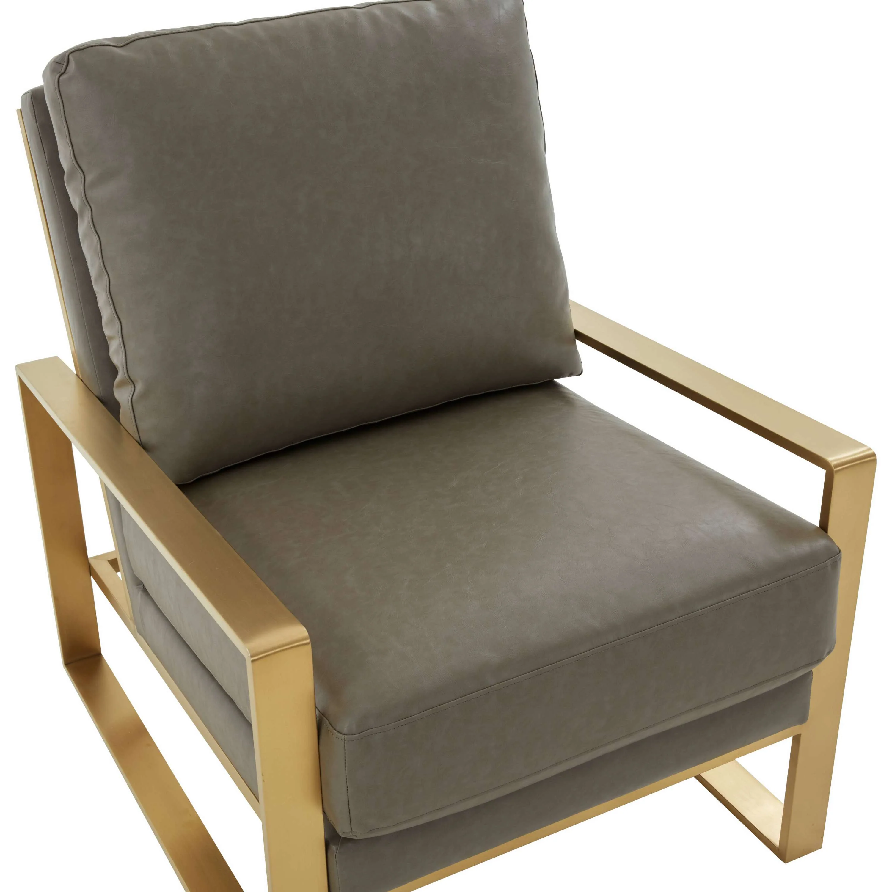 LeisureMod Jefferson Leather Armchair with Gold Frame and Large Octagon Coffee Table with Geometric Base - Image 28