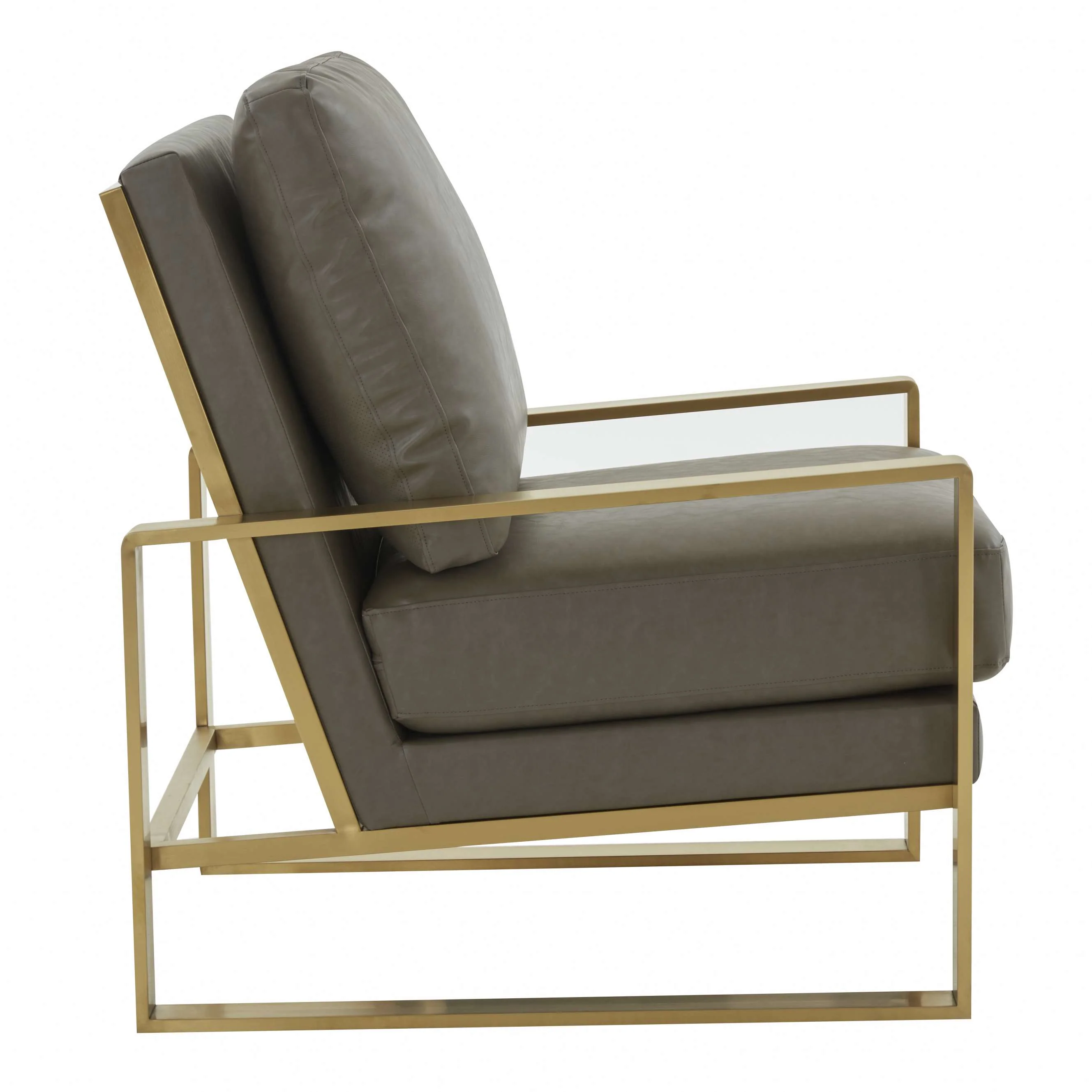 LeisureMod Jefferson Leather Armchair with Gold Frame and Large Octagon Coffee Table with Geometric Base - Image 31