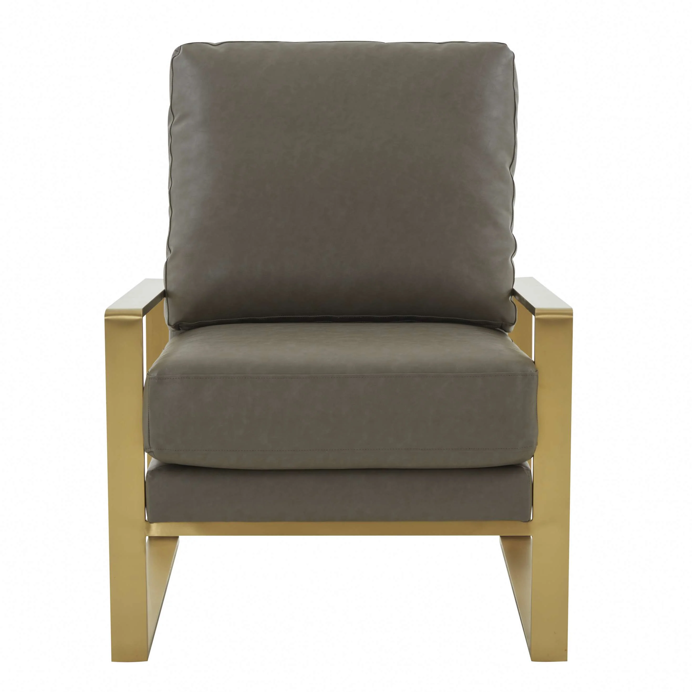 LeisureMod Jefferson Leather Armchair with Gold Frame and Large Octagon Coffee Table with Geometric Base - Image 33
