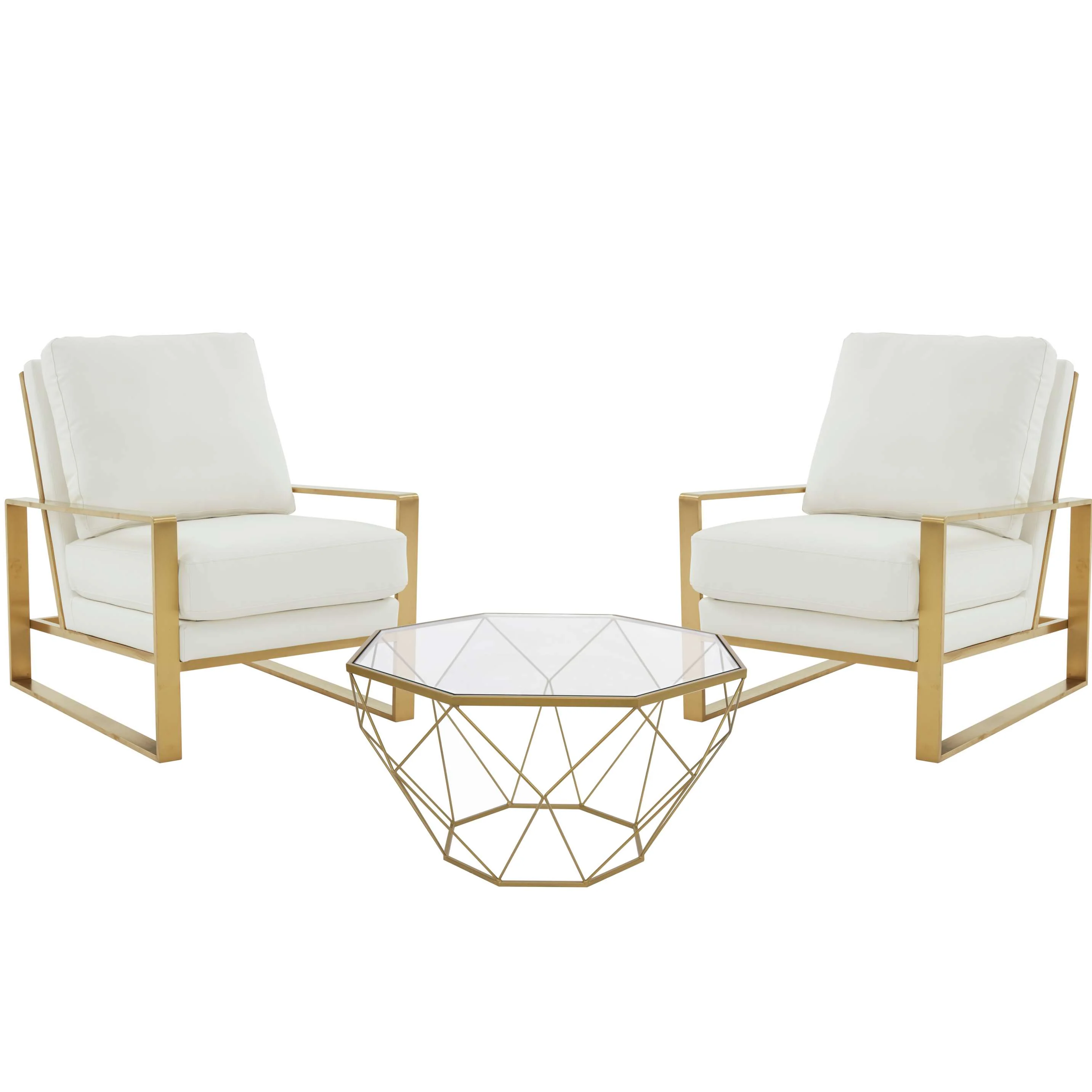 LeisureMod Jefferson Leather Armchair with Gold Frame and Large Octagon Coffee Table with Geometric Base - Image 45