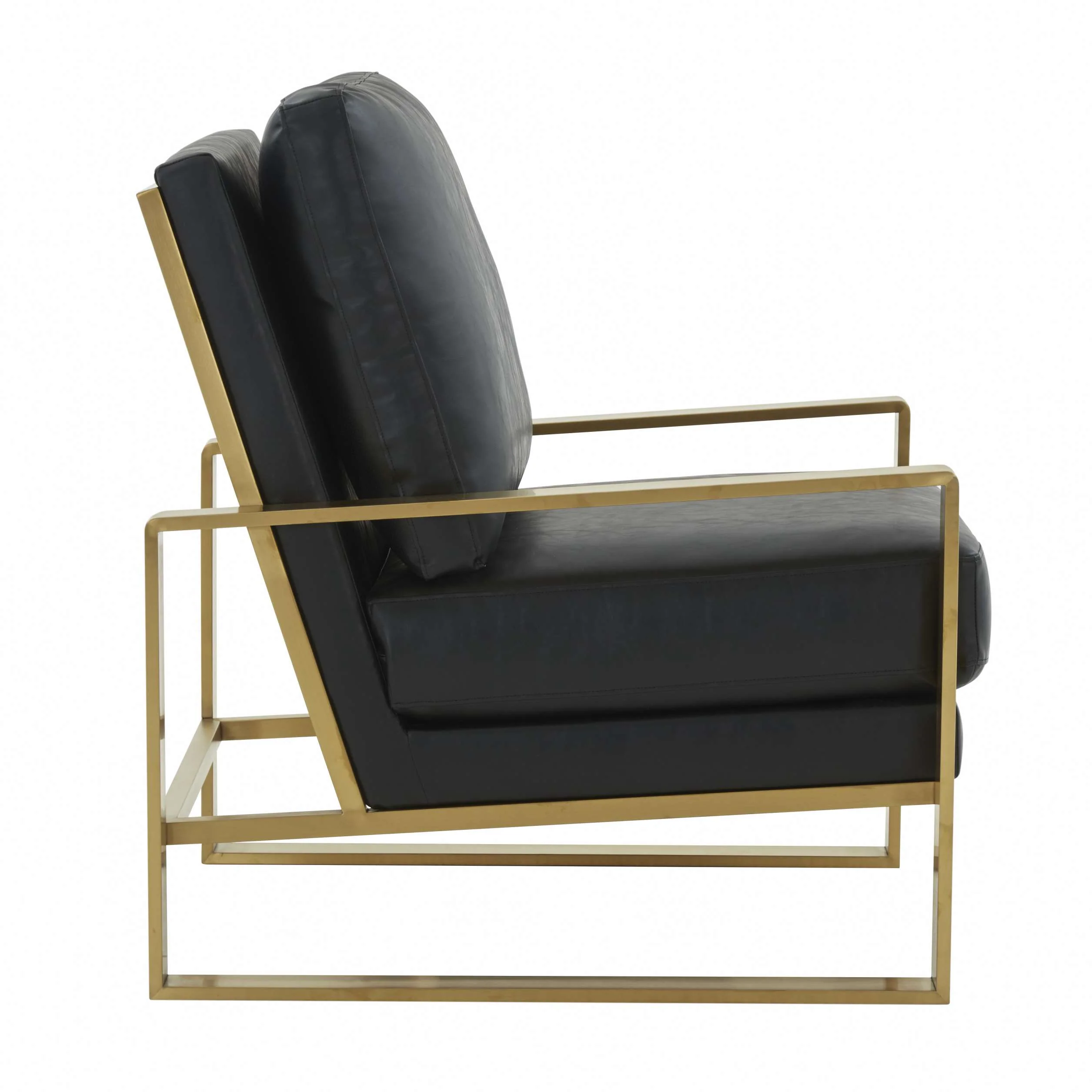 LeisureMod Jefferson Leather Armchair with Gold Frame and Large Octagon Coffee Table with Geometric Base - Image 6