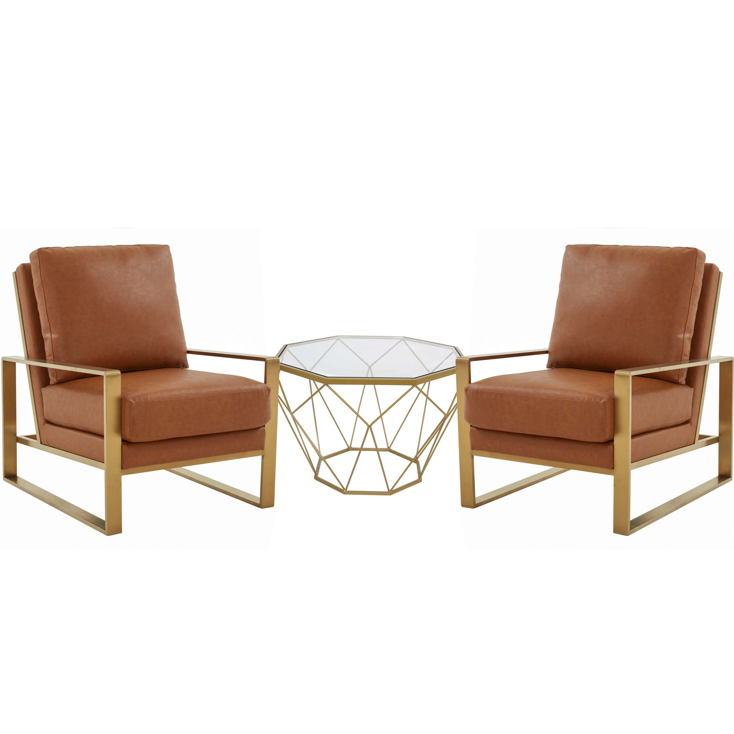 LeisureMod Jefferson Leather Armchair with Gold Frame and Octagon Coffee Table with Geometric Base - Image 16