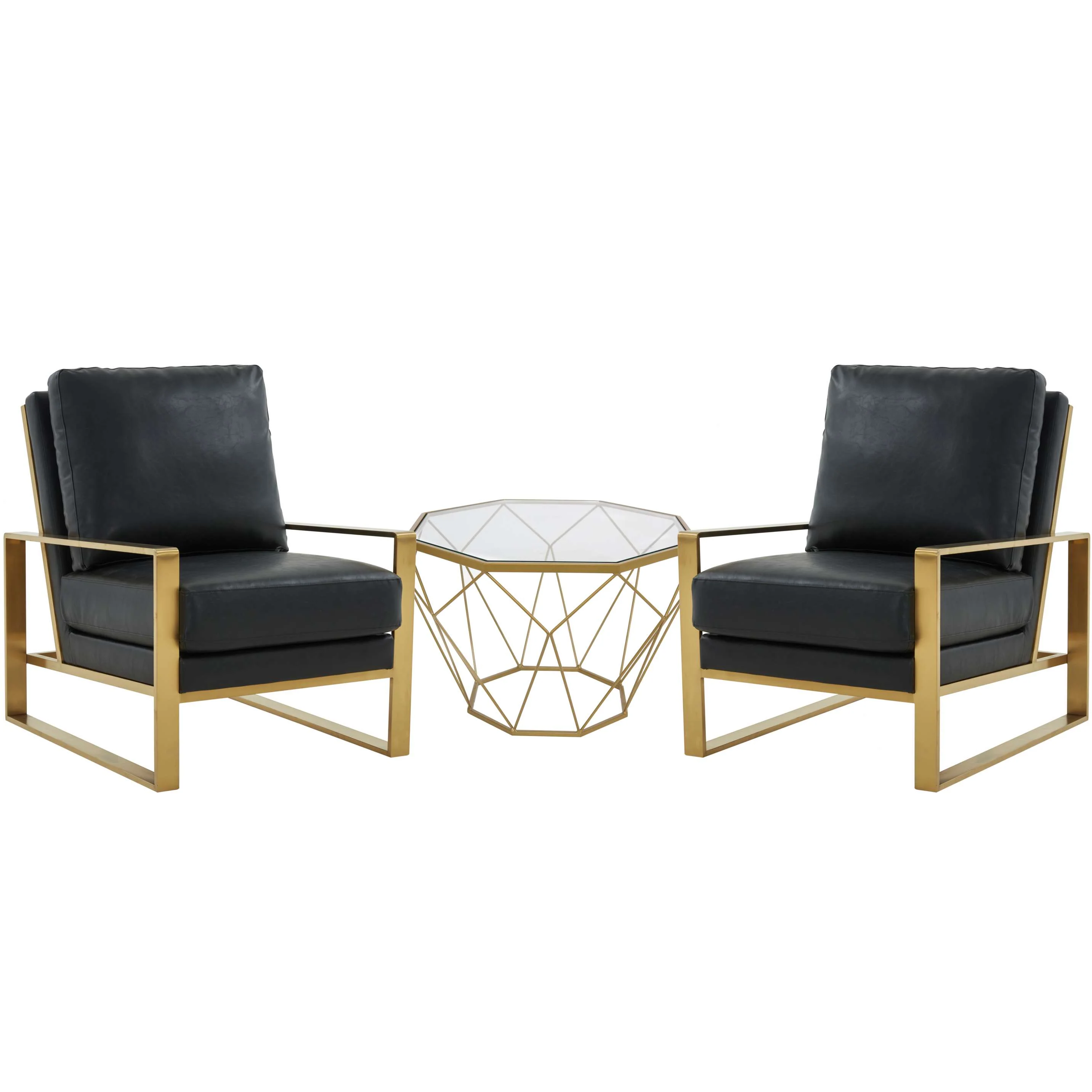 LeisureMod Jefferson Leather Armchair with Gold Frame and Octagon Coffee Table with Geometric Base - Image 2