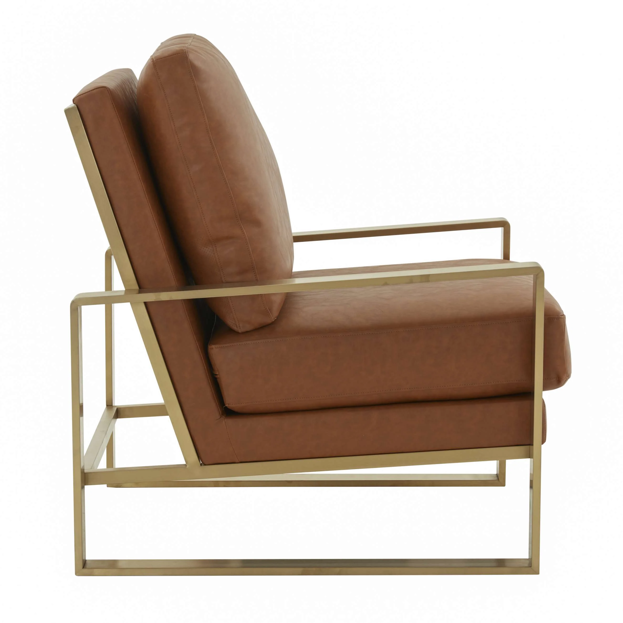 LeisureMod Jefferson Leather Armchair with Gold Frame and Octagon Coffee Table with Geometric Base - Image 20