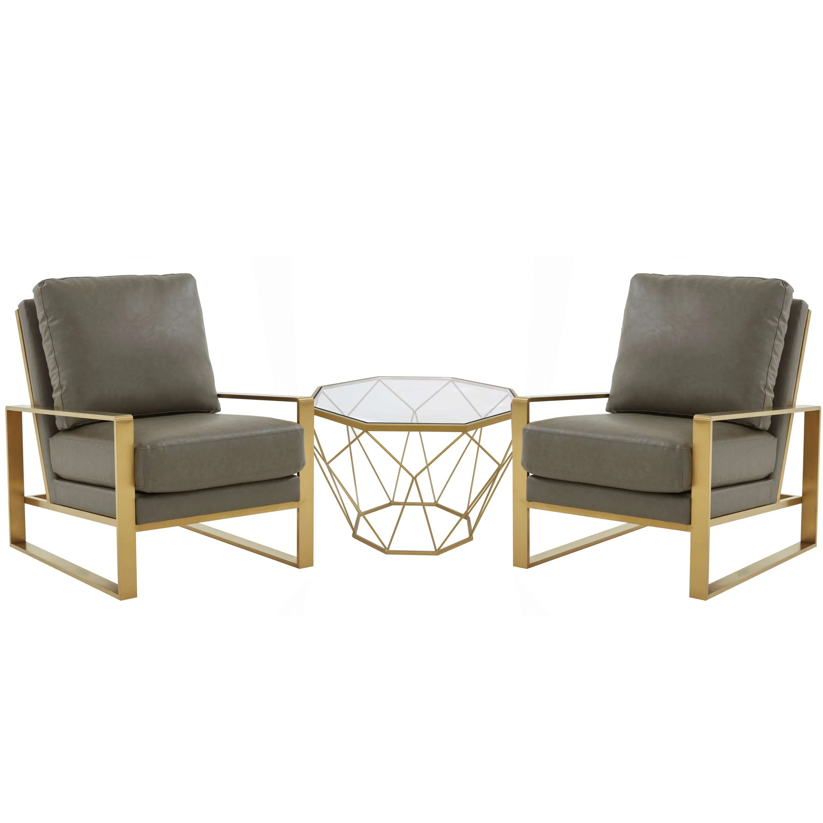 LeisureMod Jefferson Leather Armchair with Gold Frame and Octagon Coffee Table with Geometric Base - Image 30