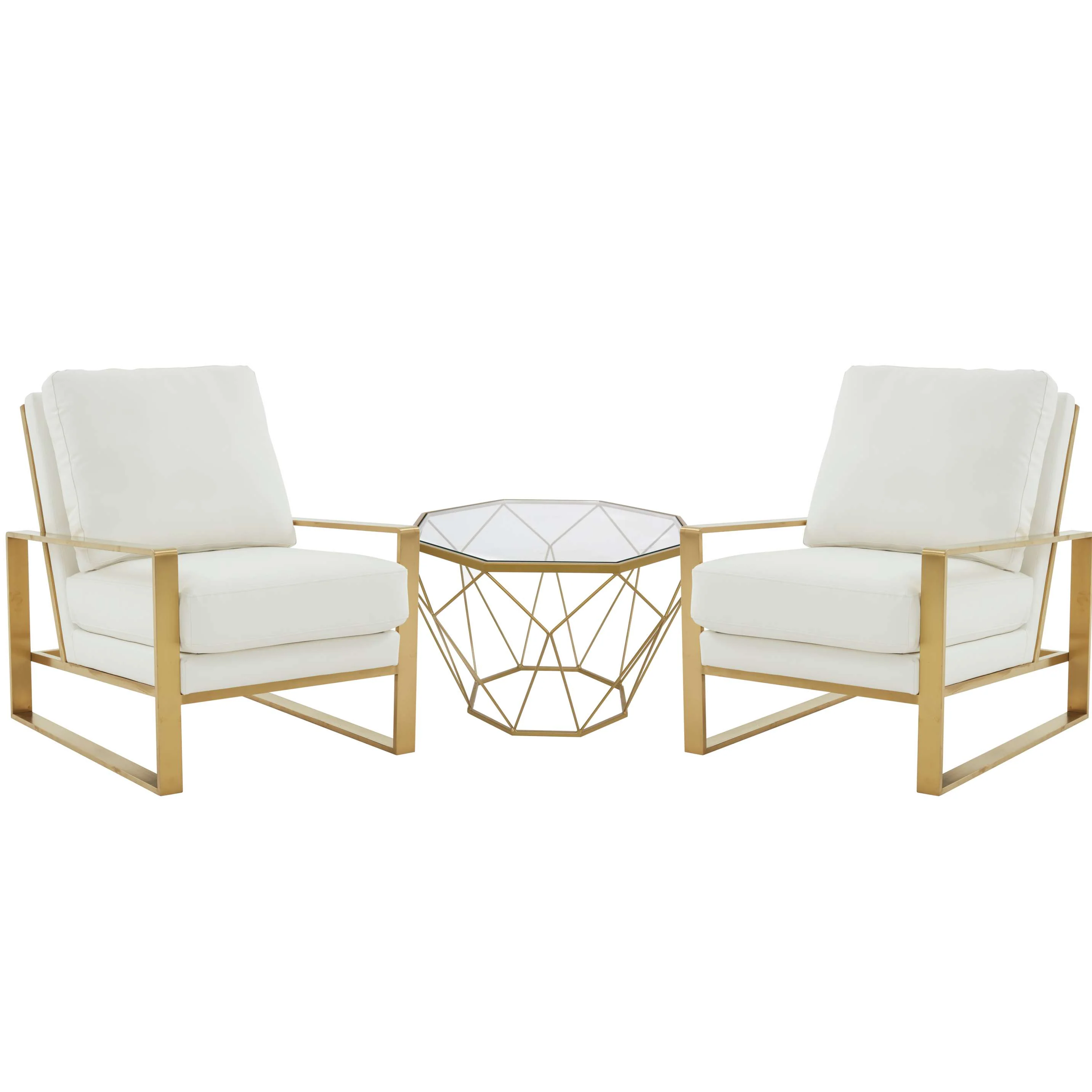 LeisureMod Jefferson Leather Armchair with Gold Frame and Octagon Coffee Table with Geometric Base - Image 44