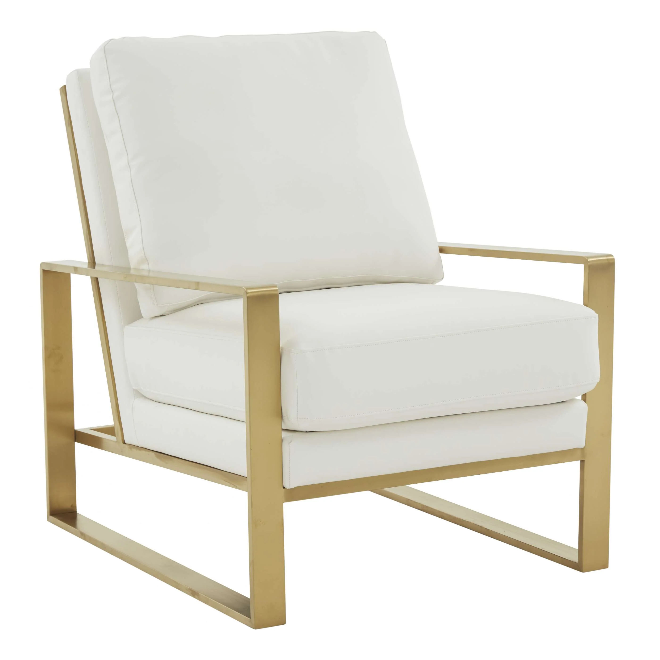 LeisureMod Jefferson Leather Armchair with Gold Frame and Octagon Coffee Table with Geometric Base - Image 49