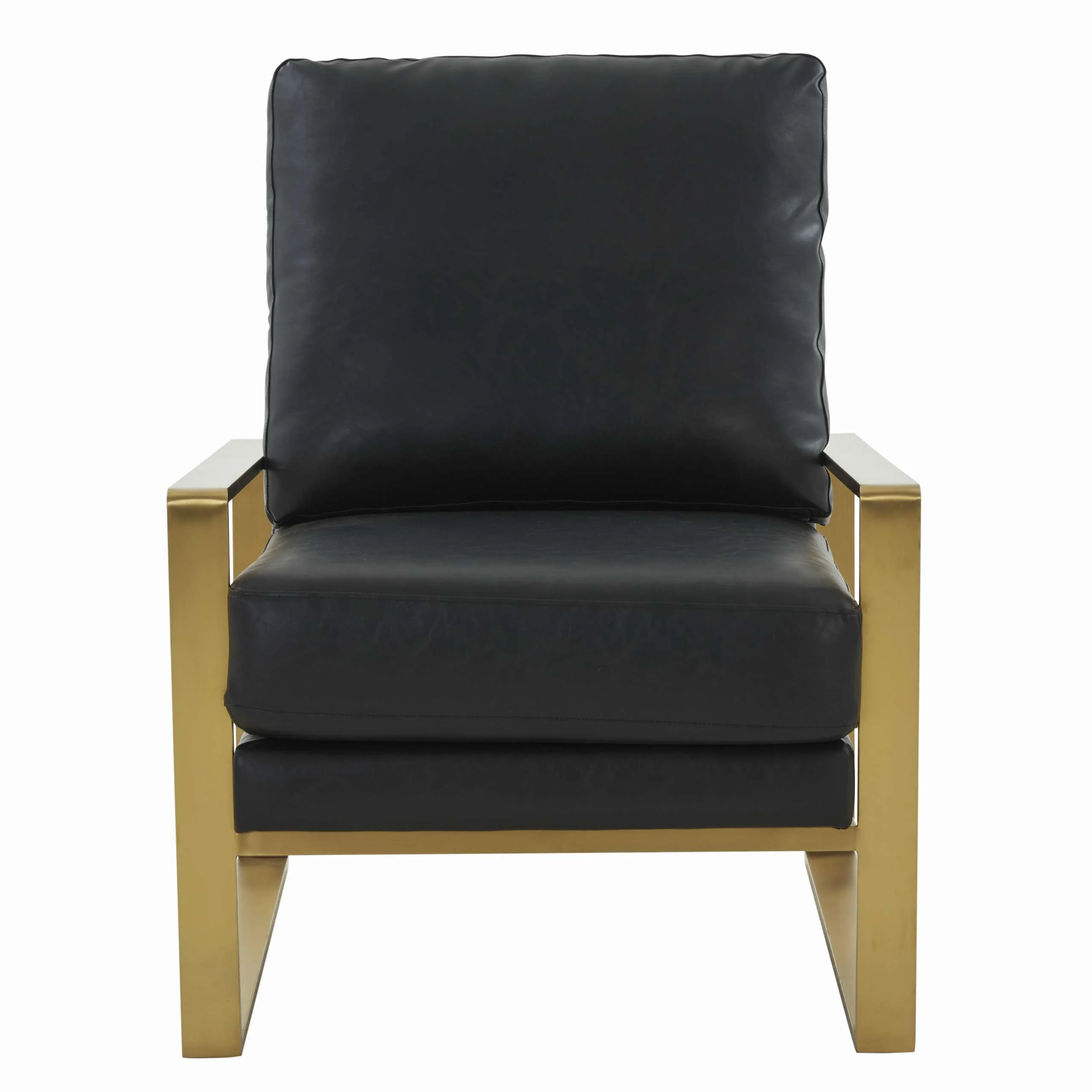 LeisureMod Jefferson Leather Armchair with Gold Frame and Octagon Coffee Table with Geometric Base - Image 5